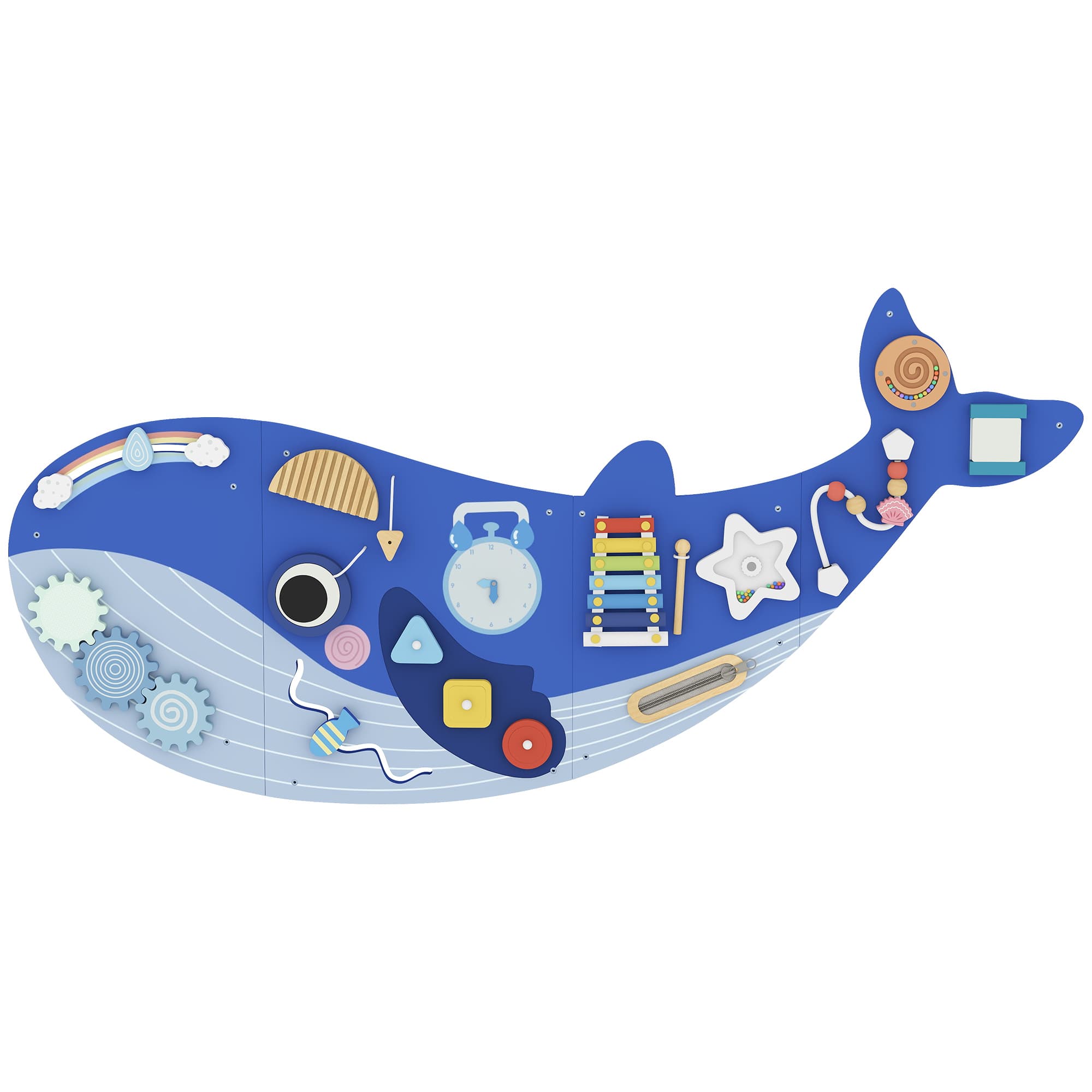 AIYAPLAY Busy Board Jouet, Tableau d'Activités Murale Baleine, Planche Motricité Bébé Educatif pour Garcon Fille dès 2 Ans, Bleu