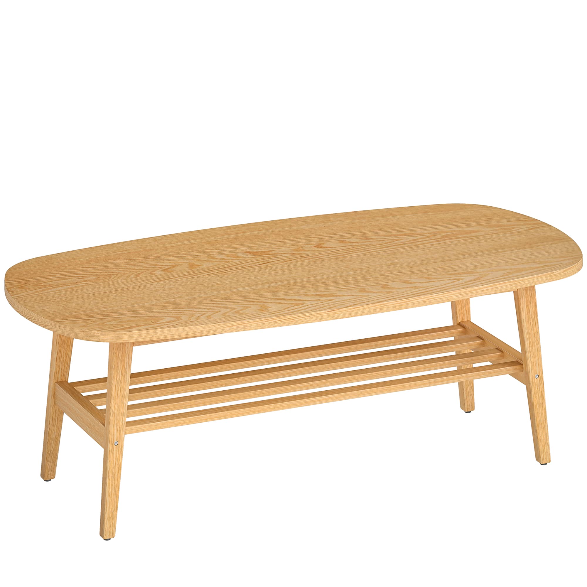 HOMCOM Table Basse à 2 Niveaux, Table de Salon Moderne avec Étagère Inférieure Ouverte et Pieds en Bois d'Hévéa, Bois Naturel