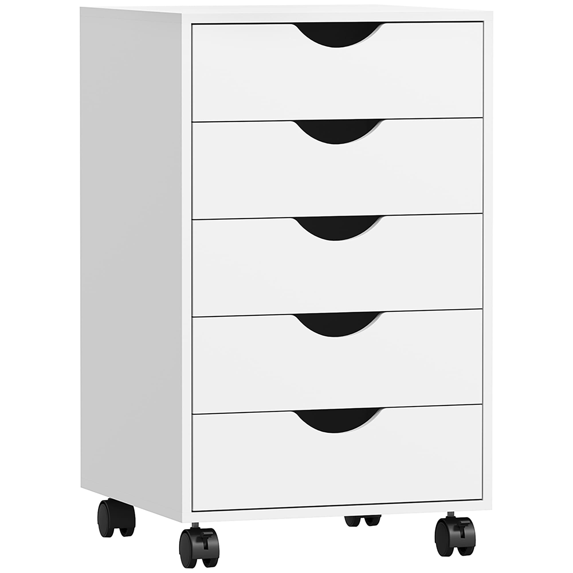 HOMCOM Caisson bureau mobile, meuble rangement sur roulettes avec 5 tiroirs, bois, 40 x 40 x 67 cm, blanc