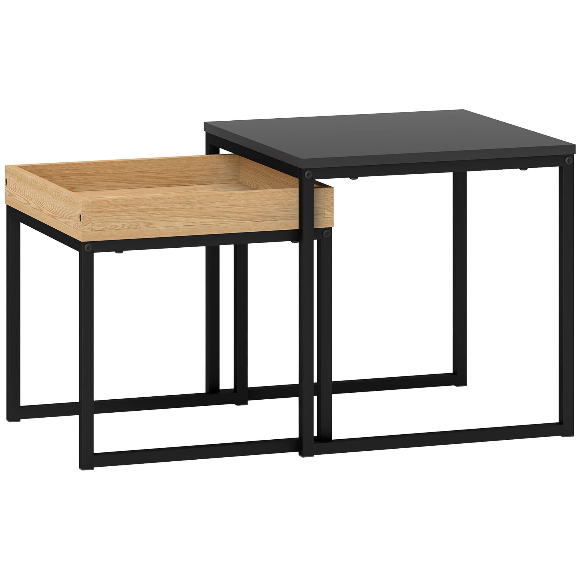 HOMCOM Lot de 2 tables basses gigognes carrées, tables gigognes de salon avec cadre en acier, style moderne, noir