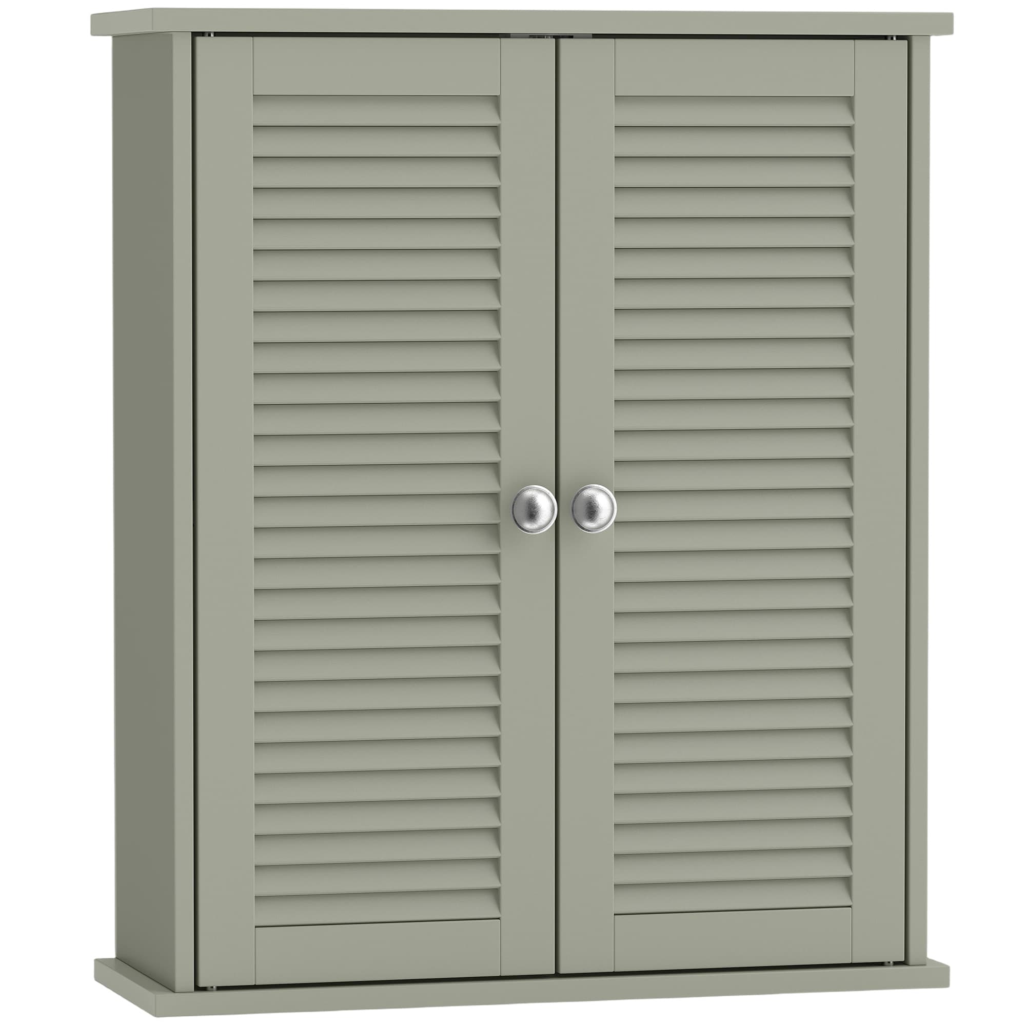 HOMCOM Armoire murale de salle de bain, meuble de rangement suspendu avec 2 portes persiennes et étagère réglable, vert