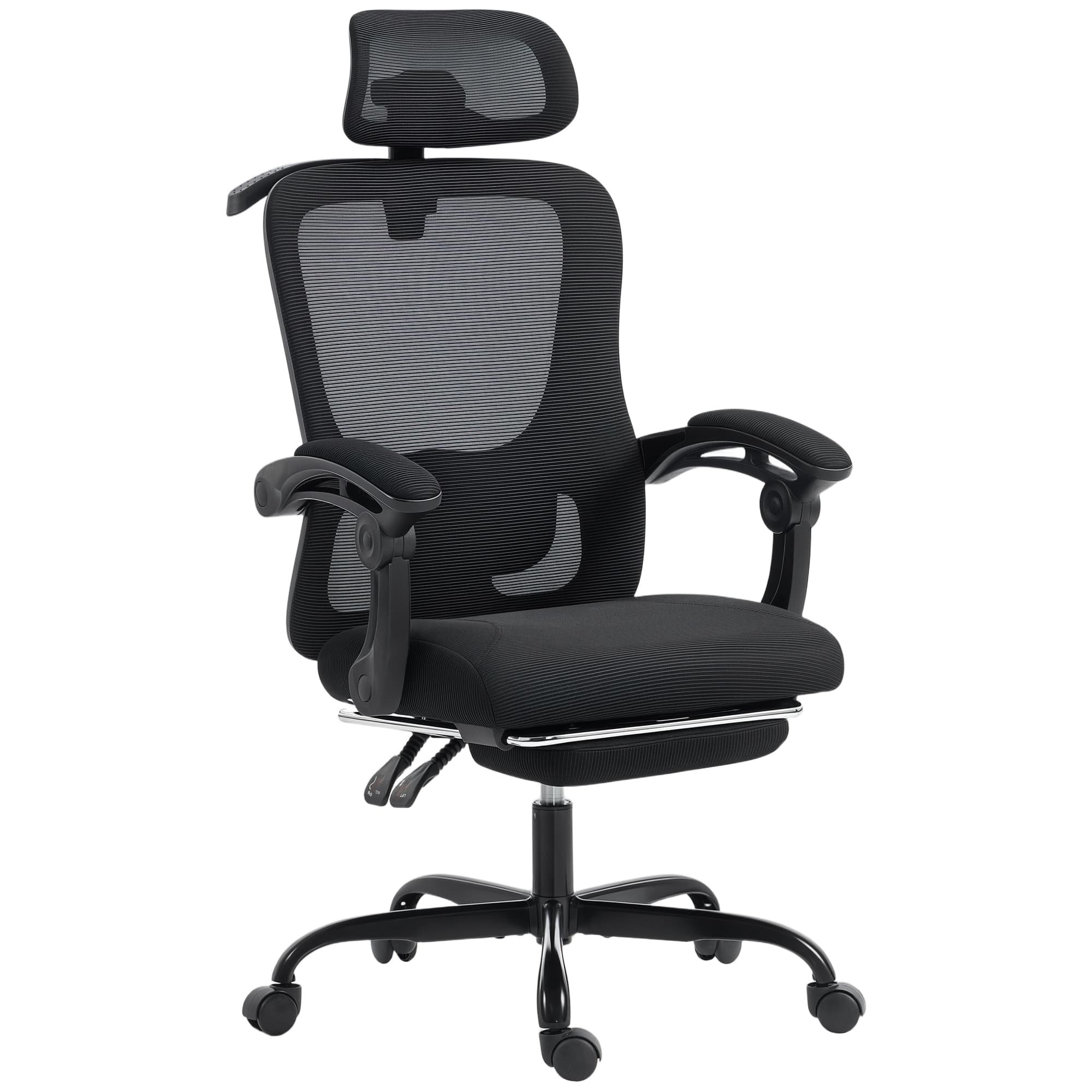 HOMCOM Chaise bureau ergonomique, fauteuil de bureau en maille avec appuie-tête réglable, support lombaire, 64x64x124cm, noir