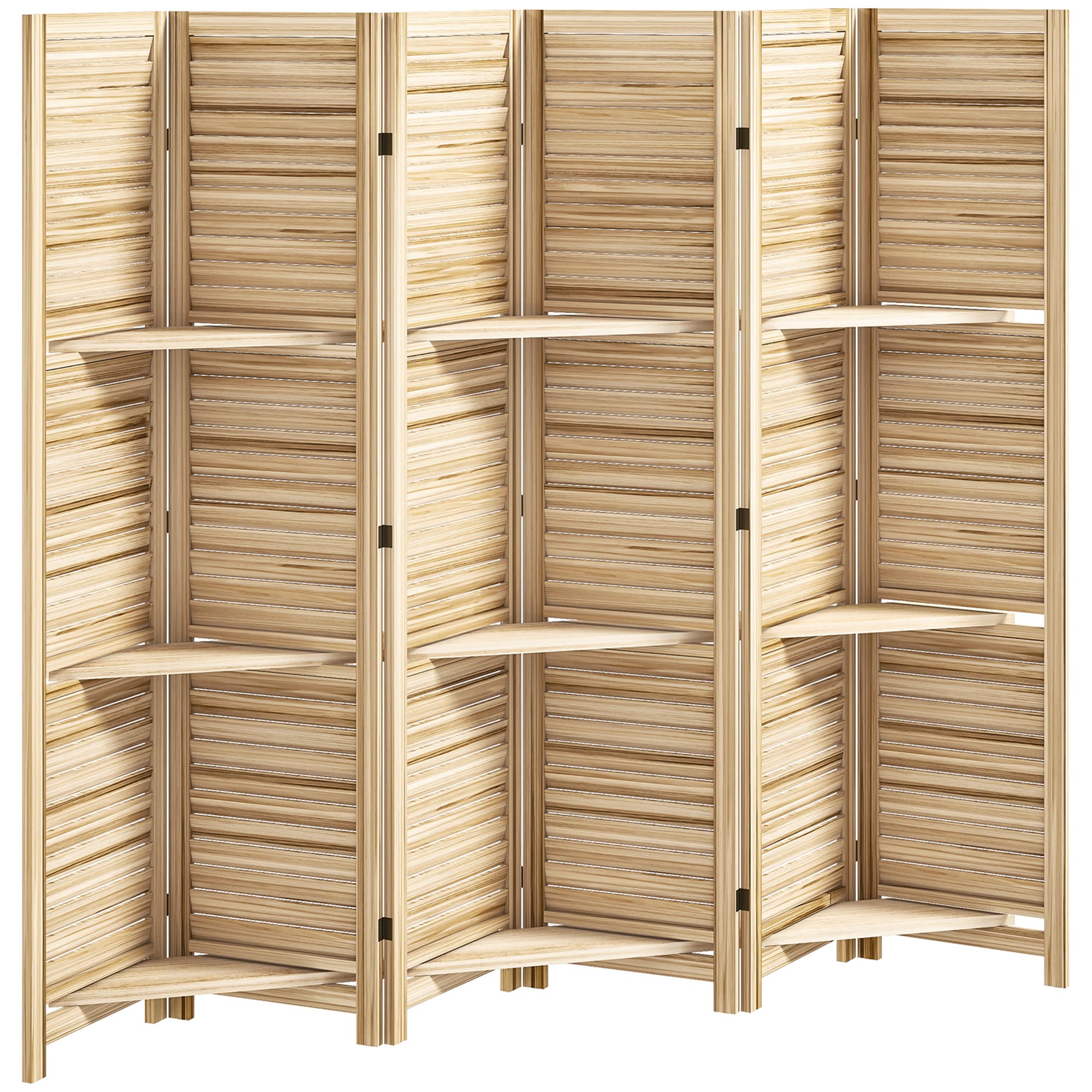 HOMCOM Paravent intérieur en bois 4 panneaux 160 x 170 cm, séparateur de pièce pliable 3 étagères, bois naturel effet brûlé