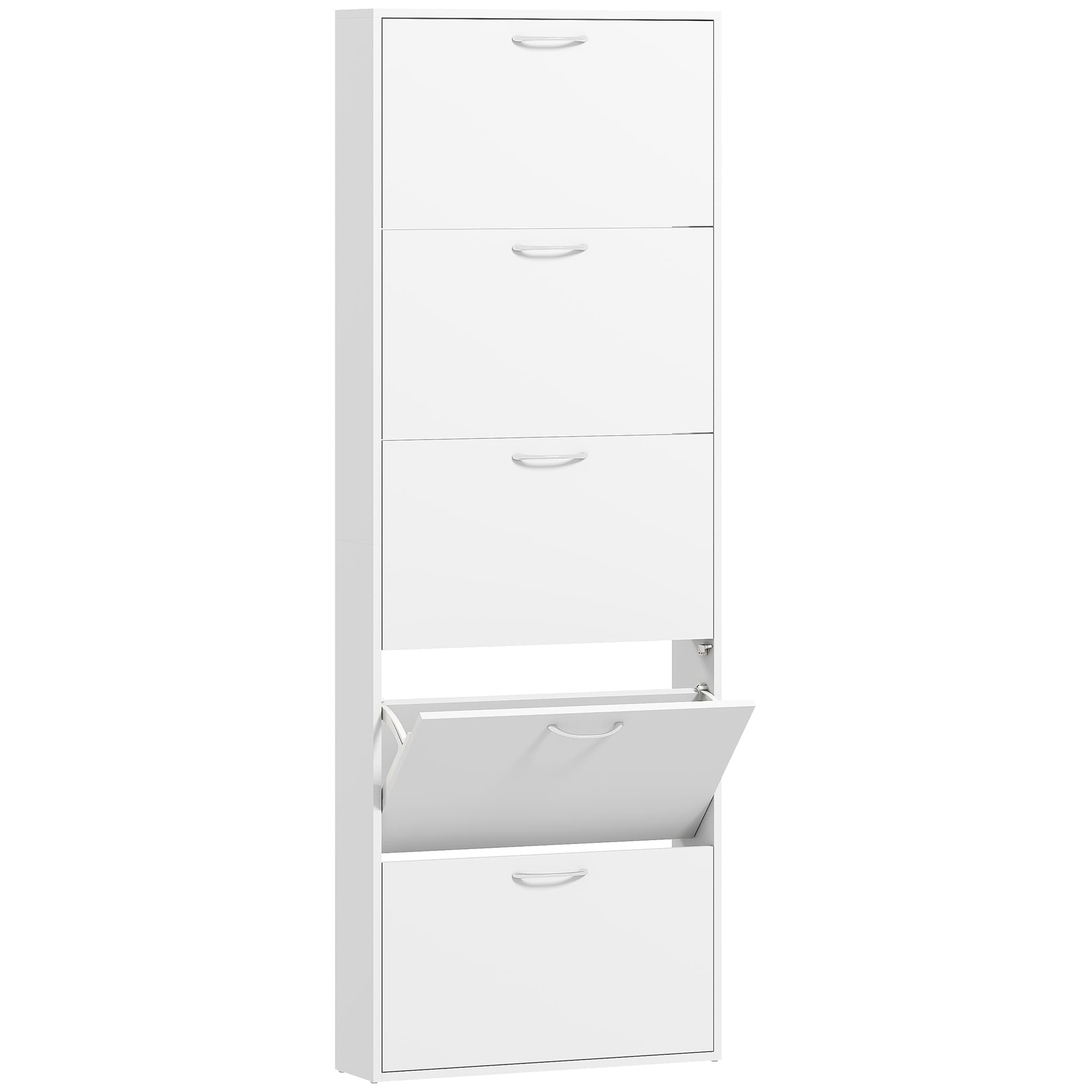 HOMCOM Meuble à chaussures 15 paires, armoire à chaussures étroite moderne avec 5 tiroirs rabattables, 65 x 17 x 180,5 cm blanc