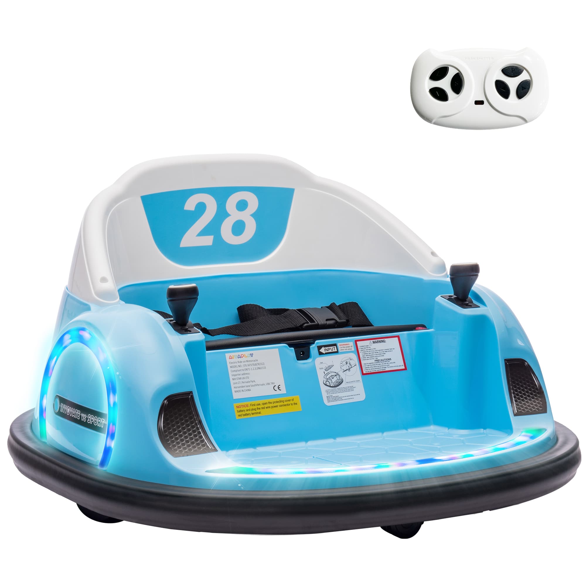 AIYAPLAY Voiture Tamponneuse Électrique Enfant 12V, Rotation à 360°, Auto-Tamponneuse Enfant avec Télécommande, Bleu