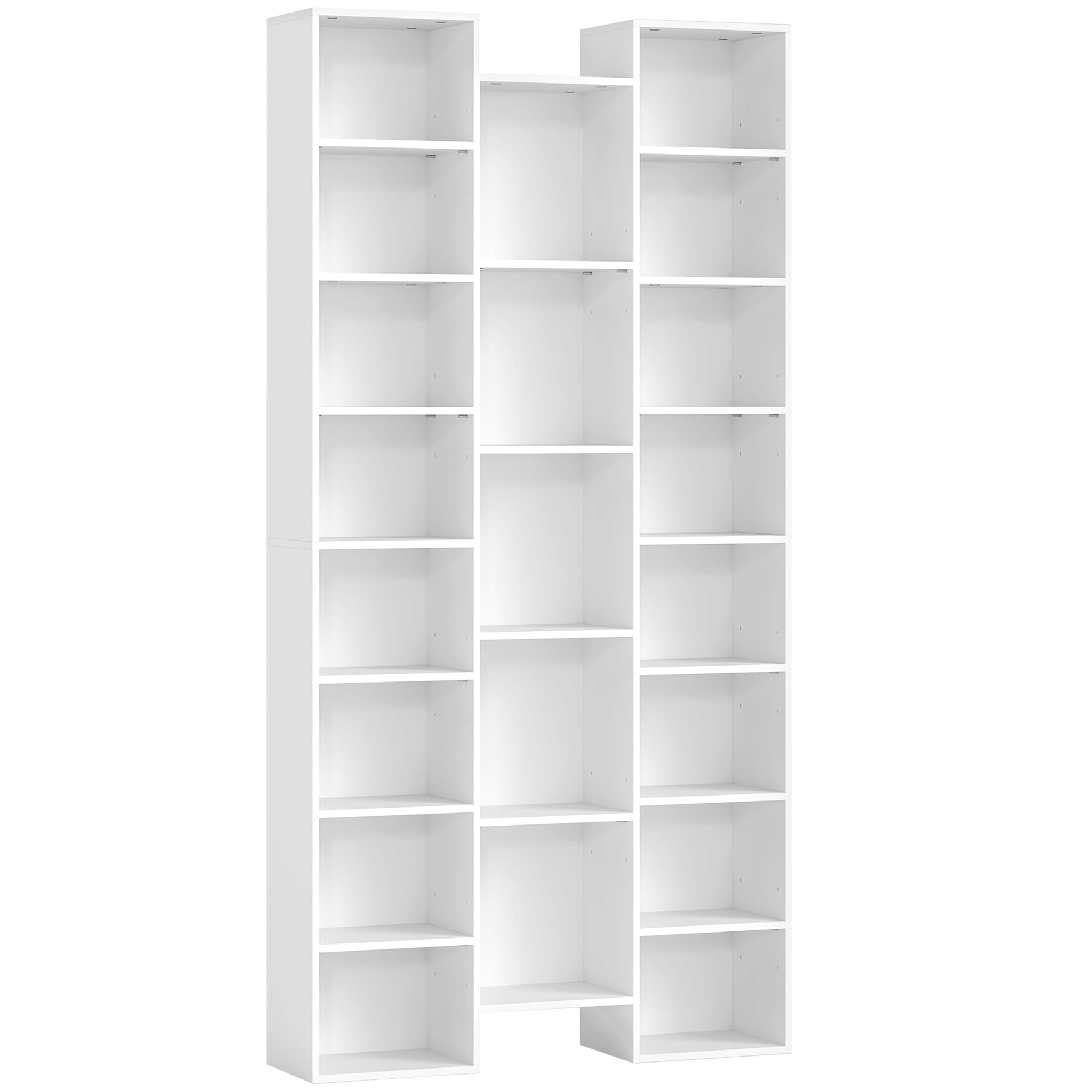 HOMCOM Bibliothèque, étagère à livres, étagère de rangement, 21 compartiments et 10 étagères réglables, 89,5x23,5x181cm, blanc