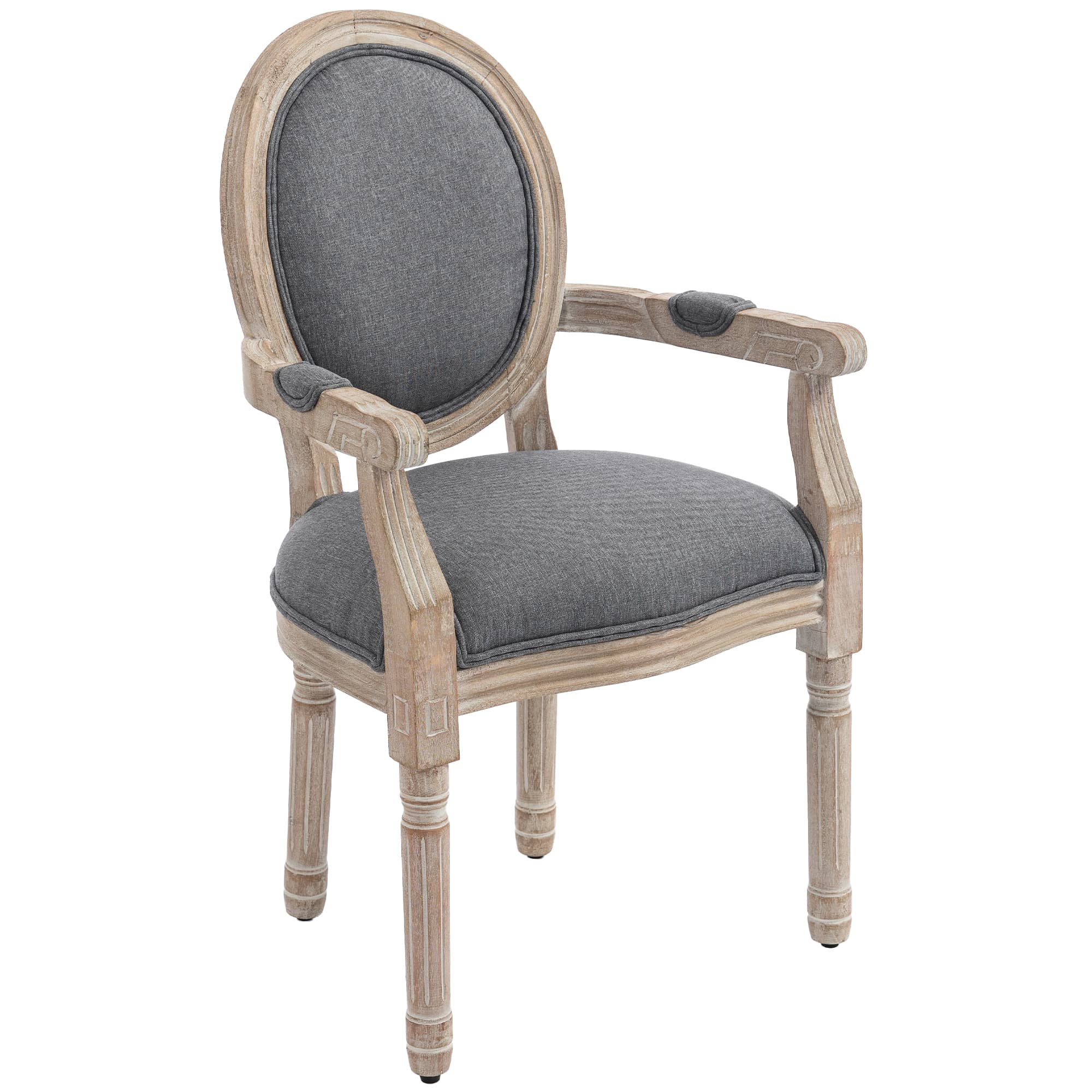 HOMCOM Chaise de Salle à Manger Chaise de Salon médaillon Style Louis XVI Bois Massif patiné sculpté Tissu Lin Gris