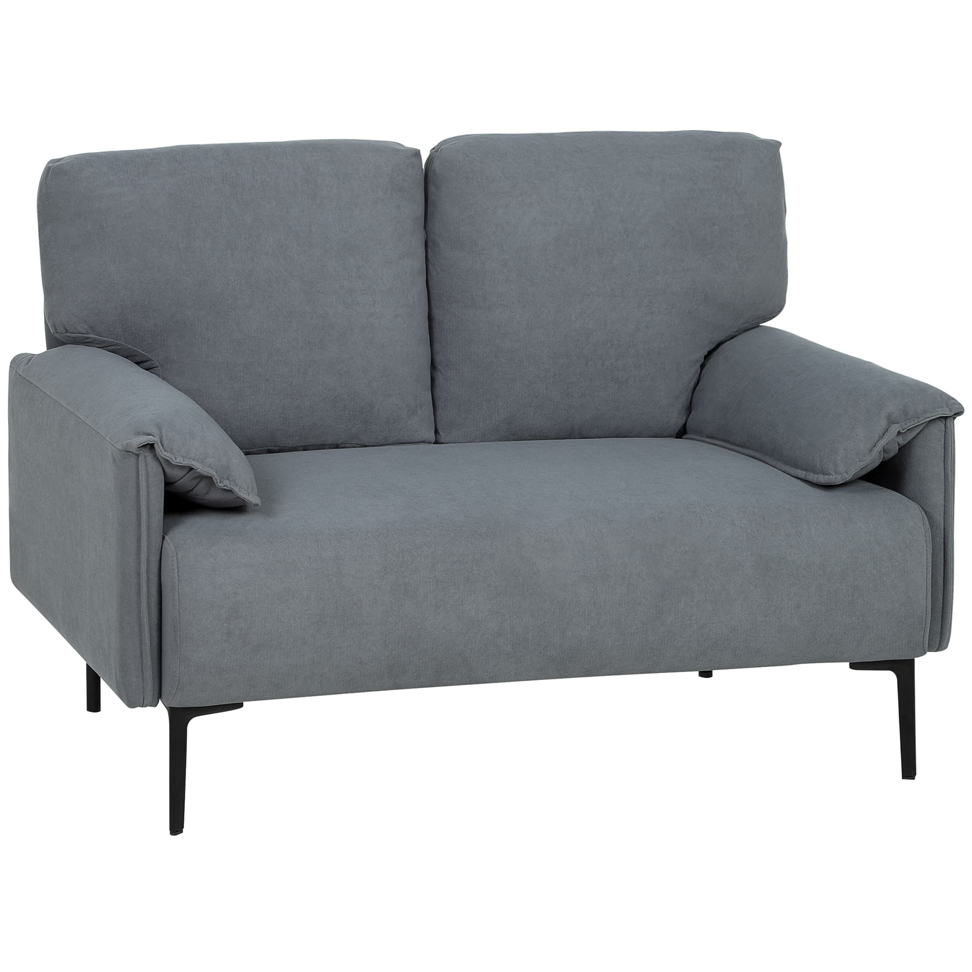 HOMCOM Canapé 2 Places, Canapé de Salon Rembourré avec Accoudoirs Matelassés, Effet Velours, 127 x 72 x 84 cm, Gris