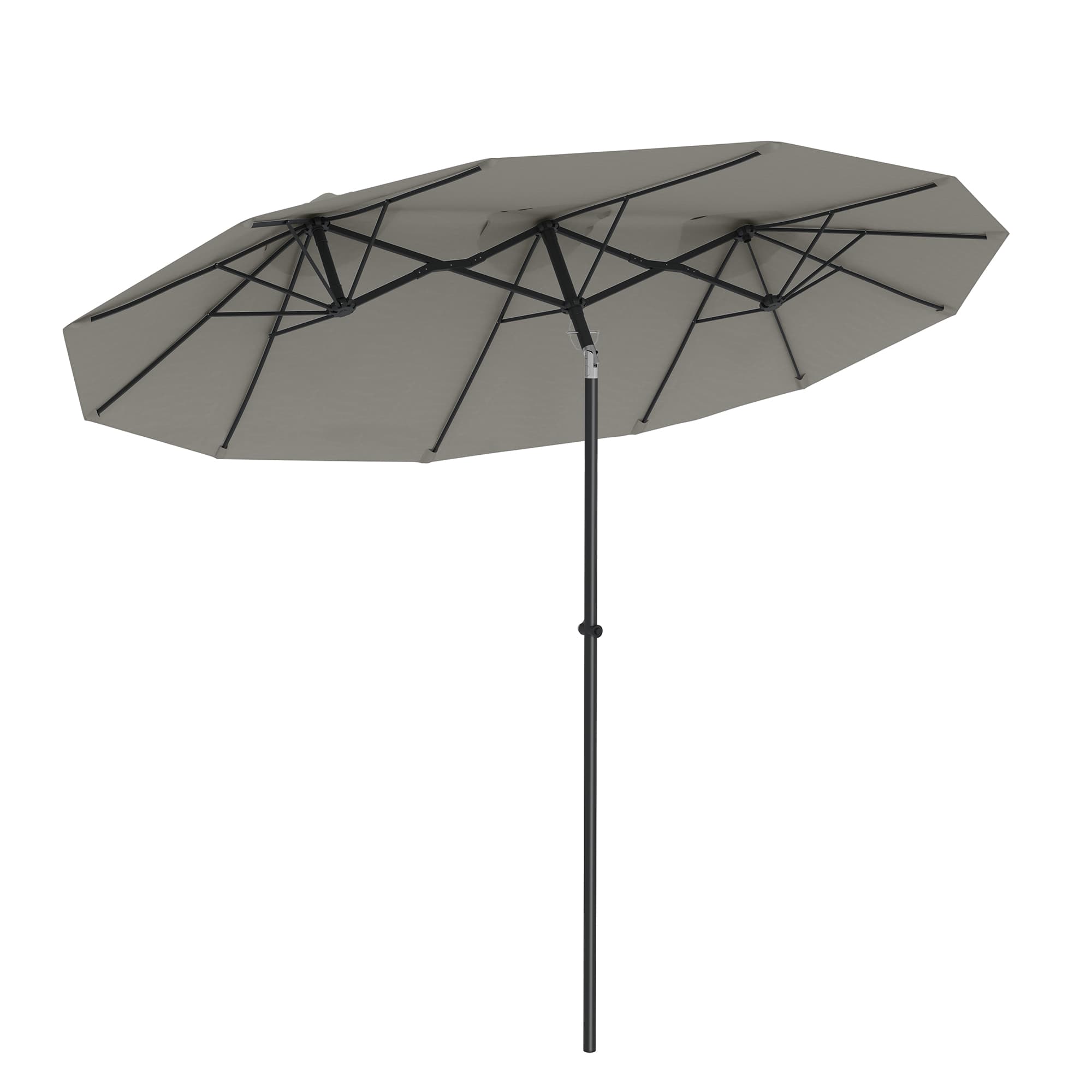 Outsunny Parasol de jardin double grande taille ouverture fermeture manivelle acier polyester 295 x 152 x 222 cm gris