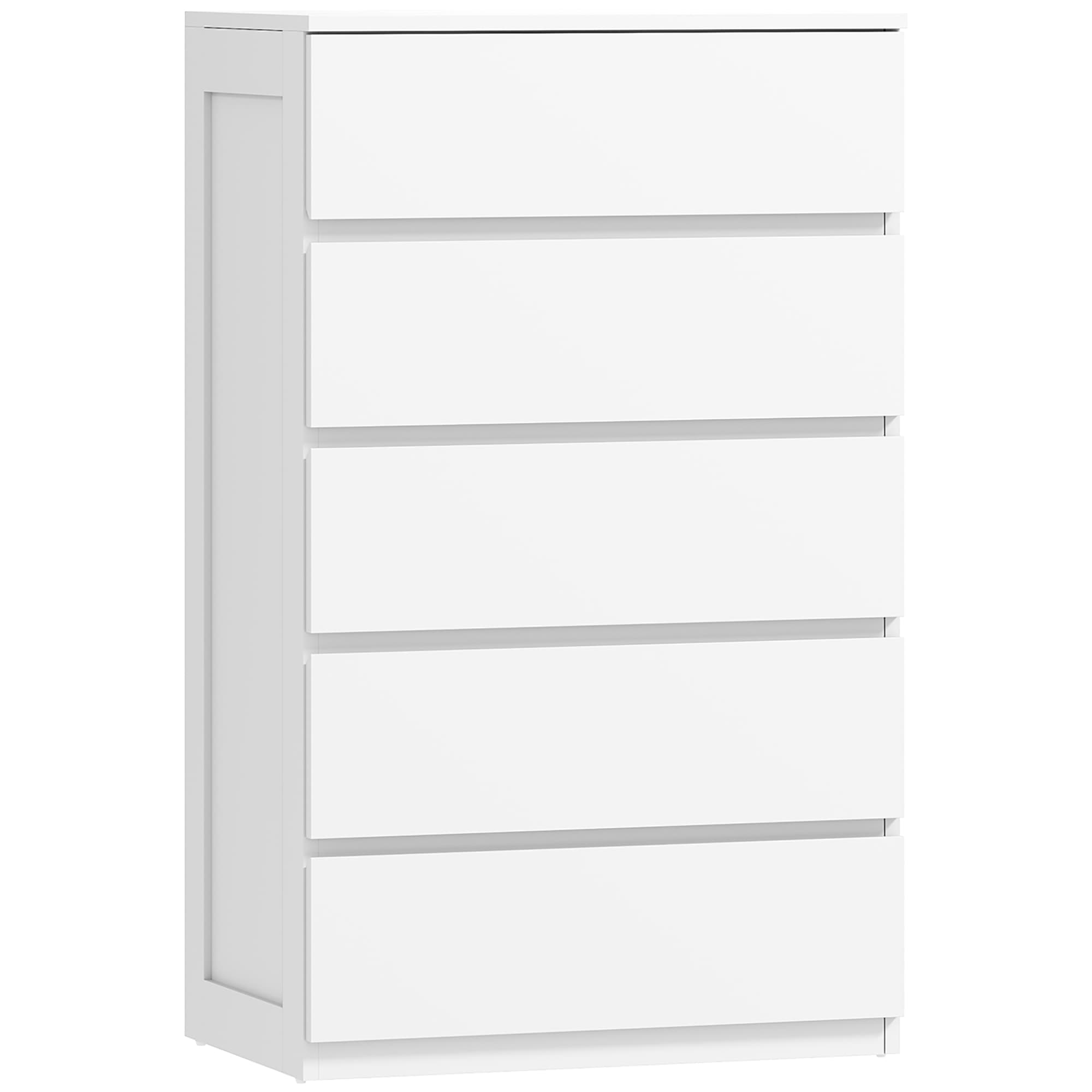 HOMCOM Commode 5 tiroirs meuble de rangement sans poignées design minimaliste 60 x 38 x 100 cm blanc