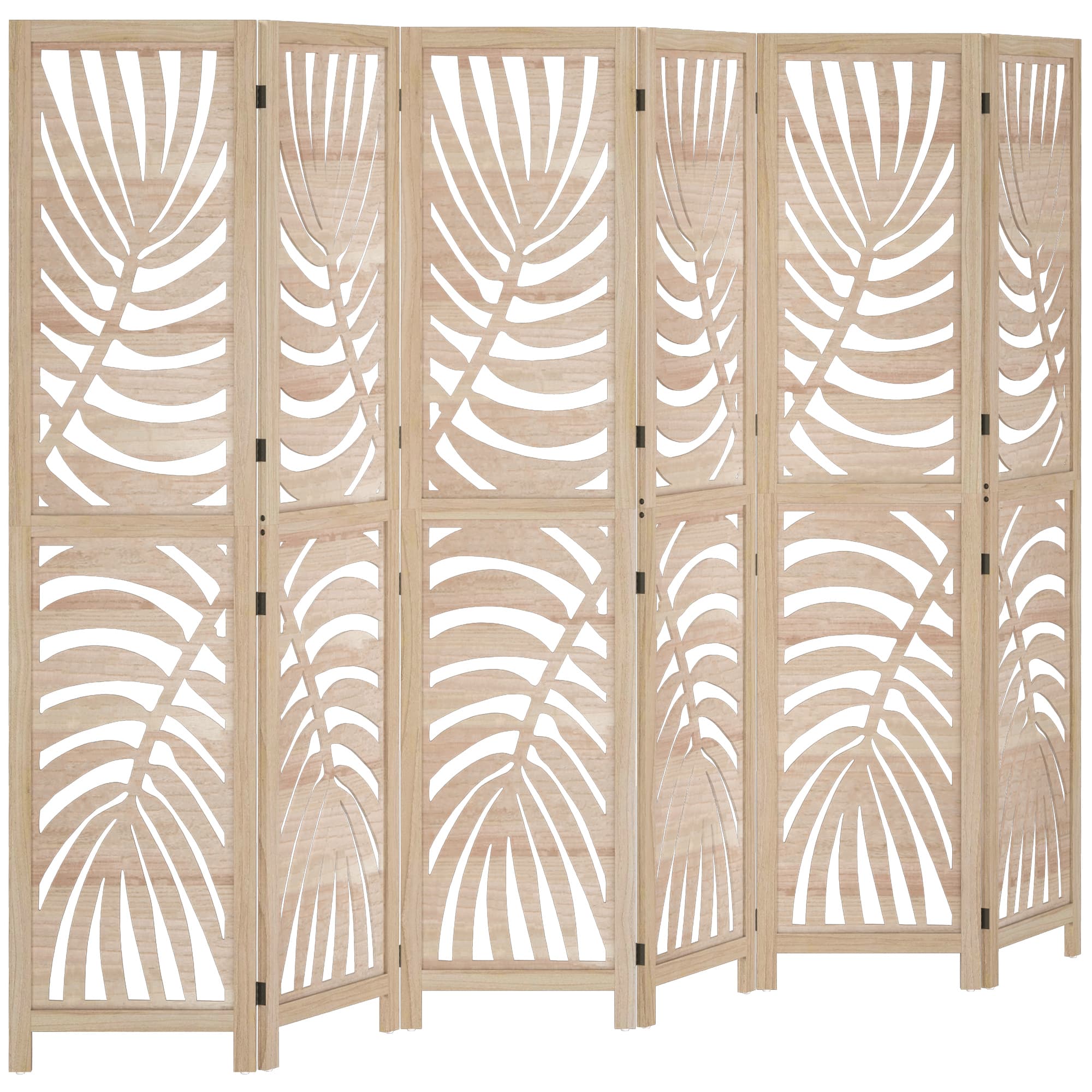 HOMCOM Paravent interieur en bois 6 panneaux 240 x 170 cm, pliable et portable, motif de feuille, design amovible, bois naturel