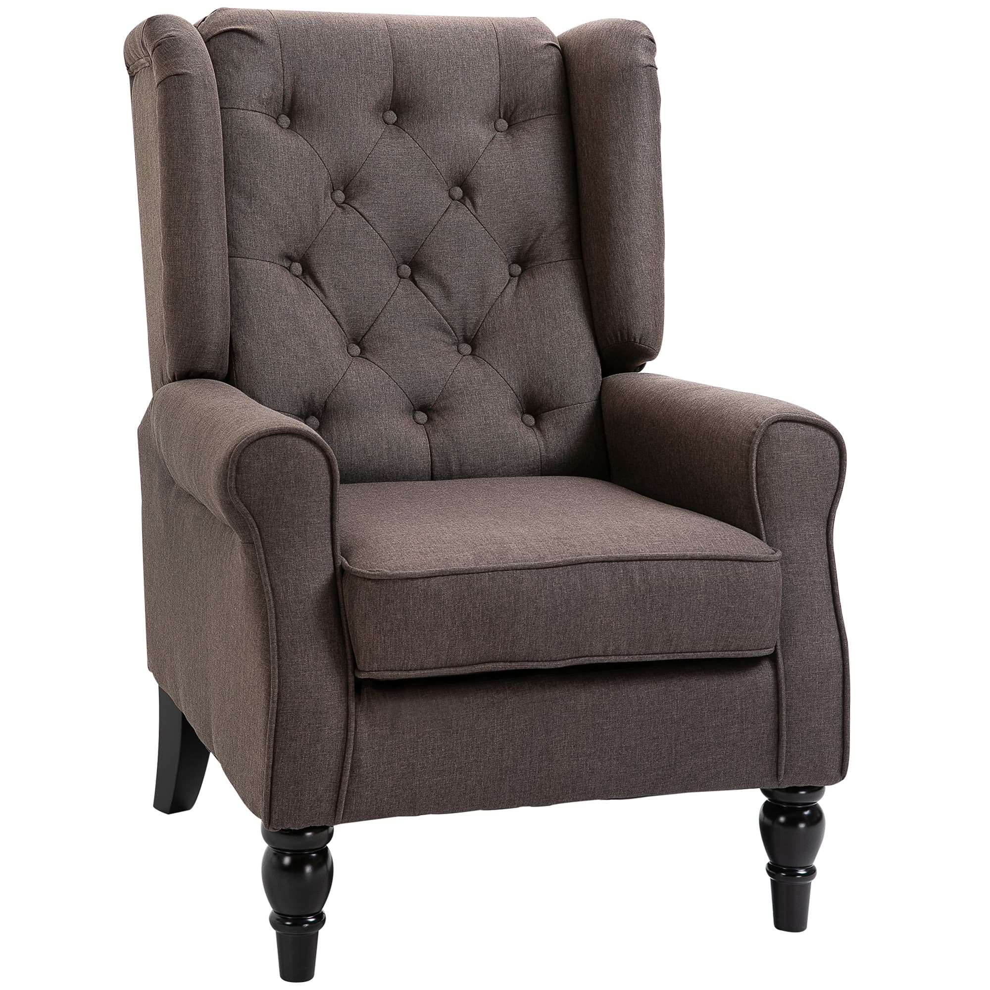 HOMCOM Fauteuil de salon capitonné avec assise large, pieds en bois, style classique, grand confort, 74 x 86 x 102 cm, marron