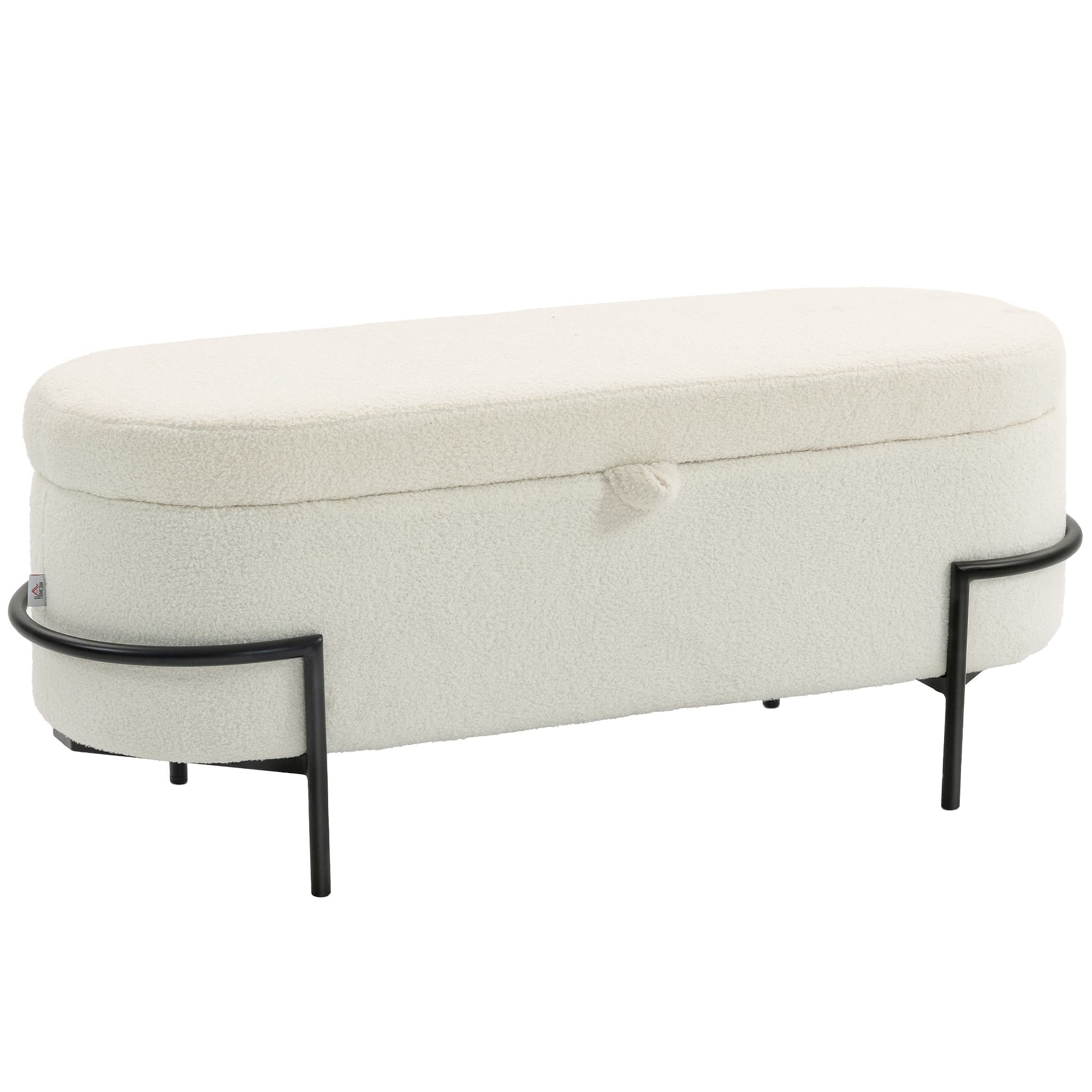 HOMCOM Banc de rangement, banc coffre de rangement en tissu bouclette avec couvercle relevable et pieds en acier, crème