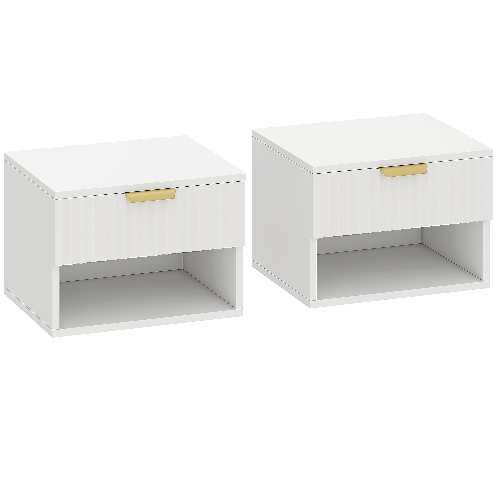 HOMCOM Lot de 2 tables de chevet suspendues, tables de nuit murales avec tiroir et niche, moderne, 40x34x29cm, blanc