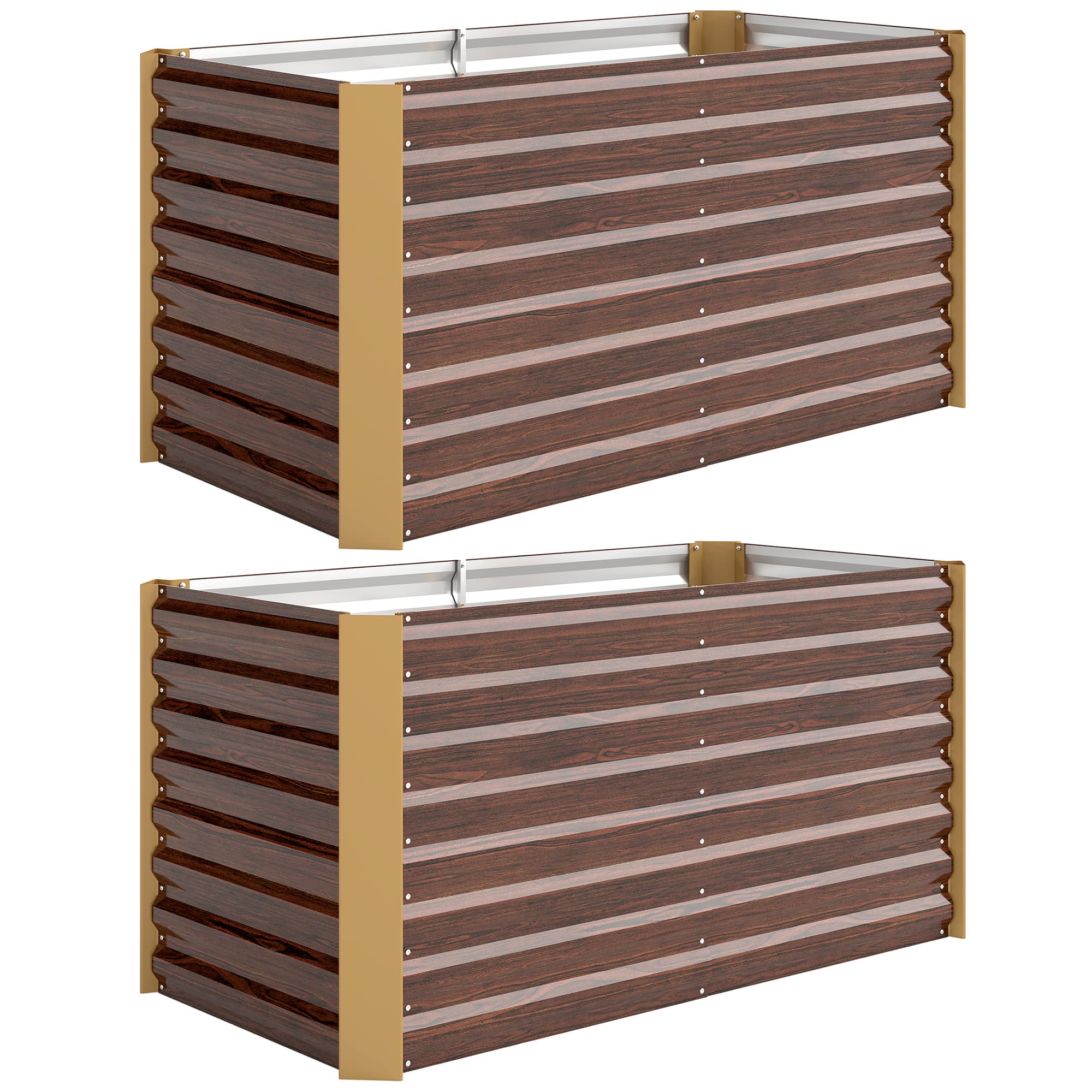 Outsunny Lot de 2 lits de jardin surélevés carrés potagers cadre en acier galvanisé fond ouvert 120 x 60 x 60 cm effet bois marron