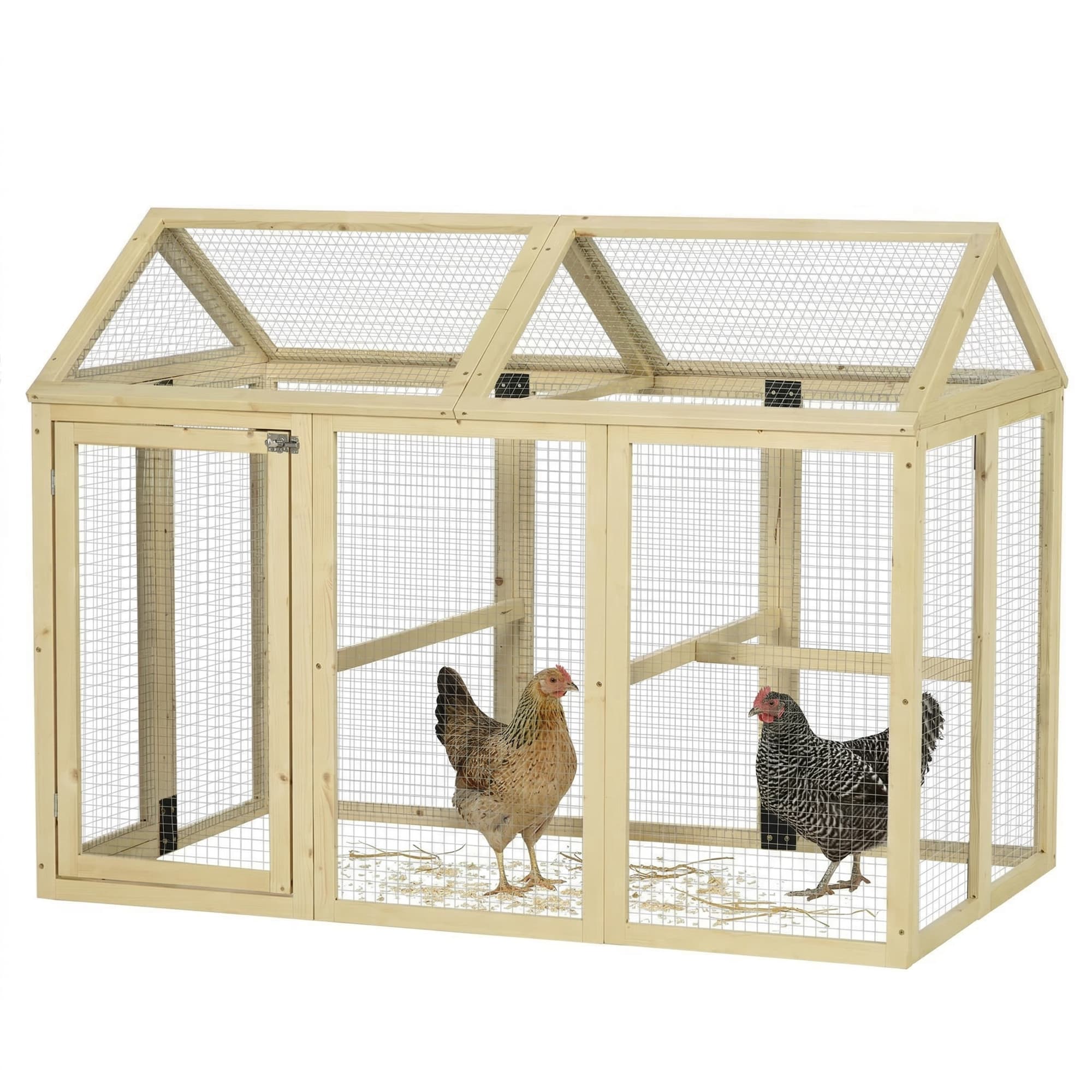 PawHut Enclos poulailler en bois cage à poules parc grillagé 140 x 88,5 x 106 cm naturel Aosom France