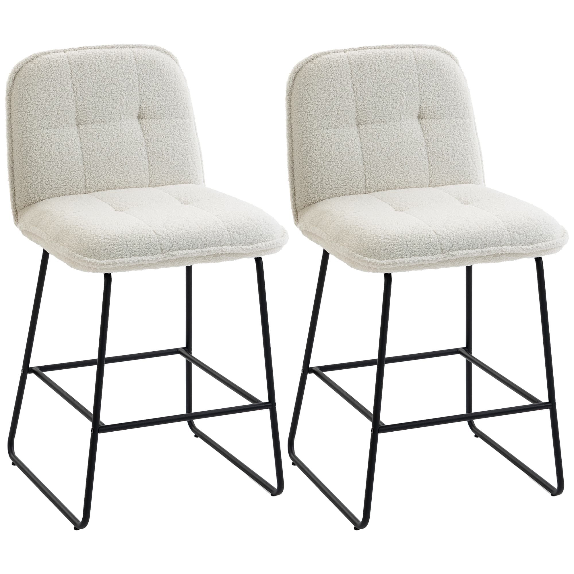 HOMCOM Lot de 2 Tabourets de Bar, Chaises de Bar Rembourrées en Tissu Bouclette, Extra-Large Assise 66H cm, Crème