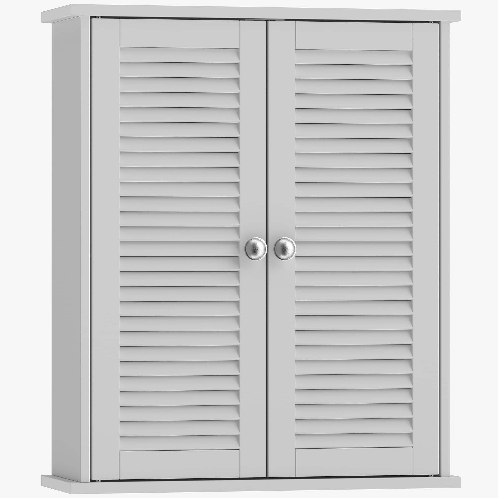 HOMCOM Armoire murale de salle de bain, meuble de rangement suspendu avec 2 portes persiennes et étagère réglable, blanc