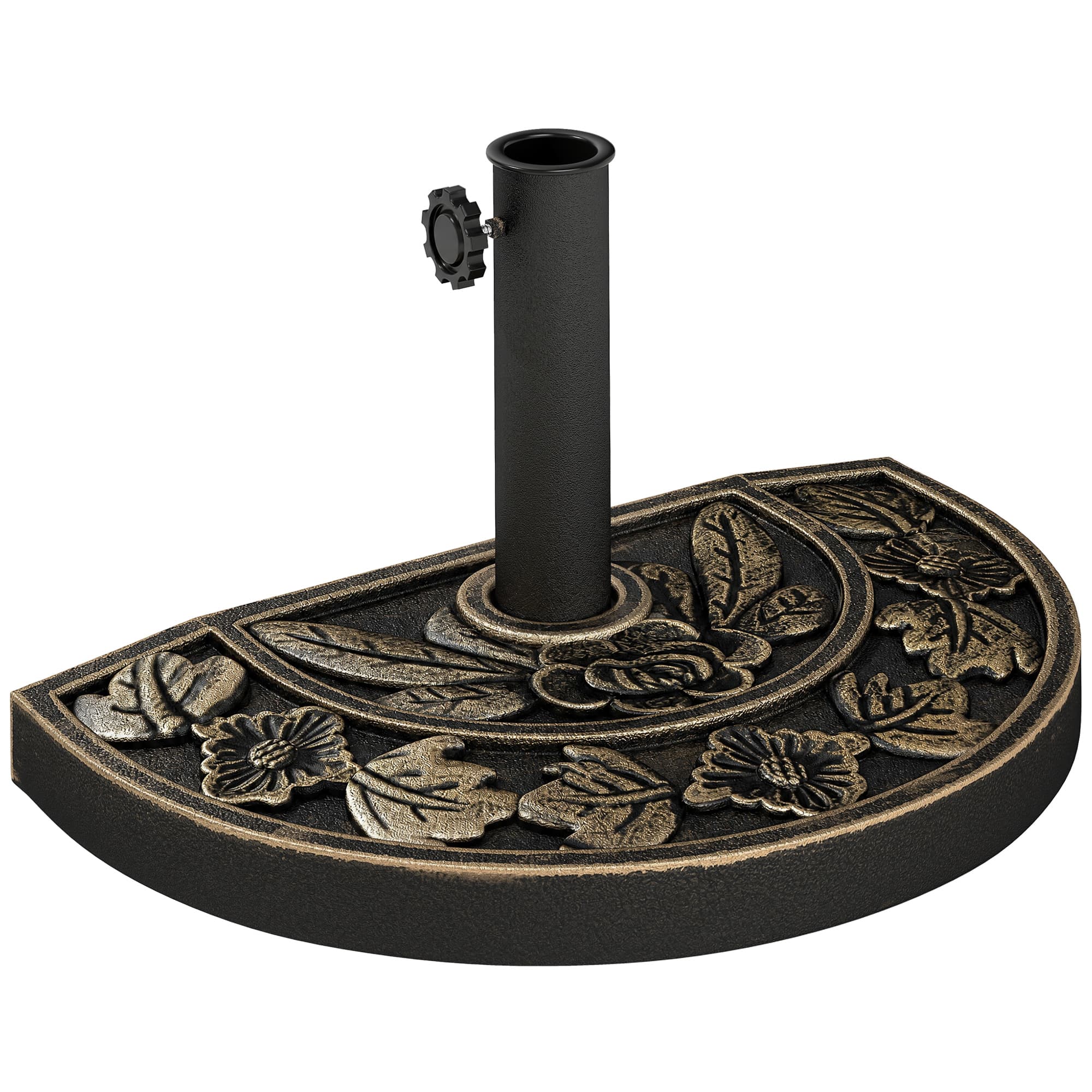 Outsunny Pied de Parasol Demi-Cercle en Résine Imitation Fonte Motif Floral Bronze Aosom France