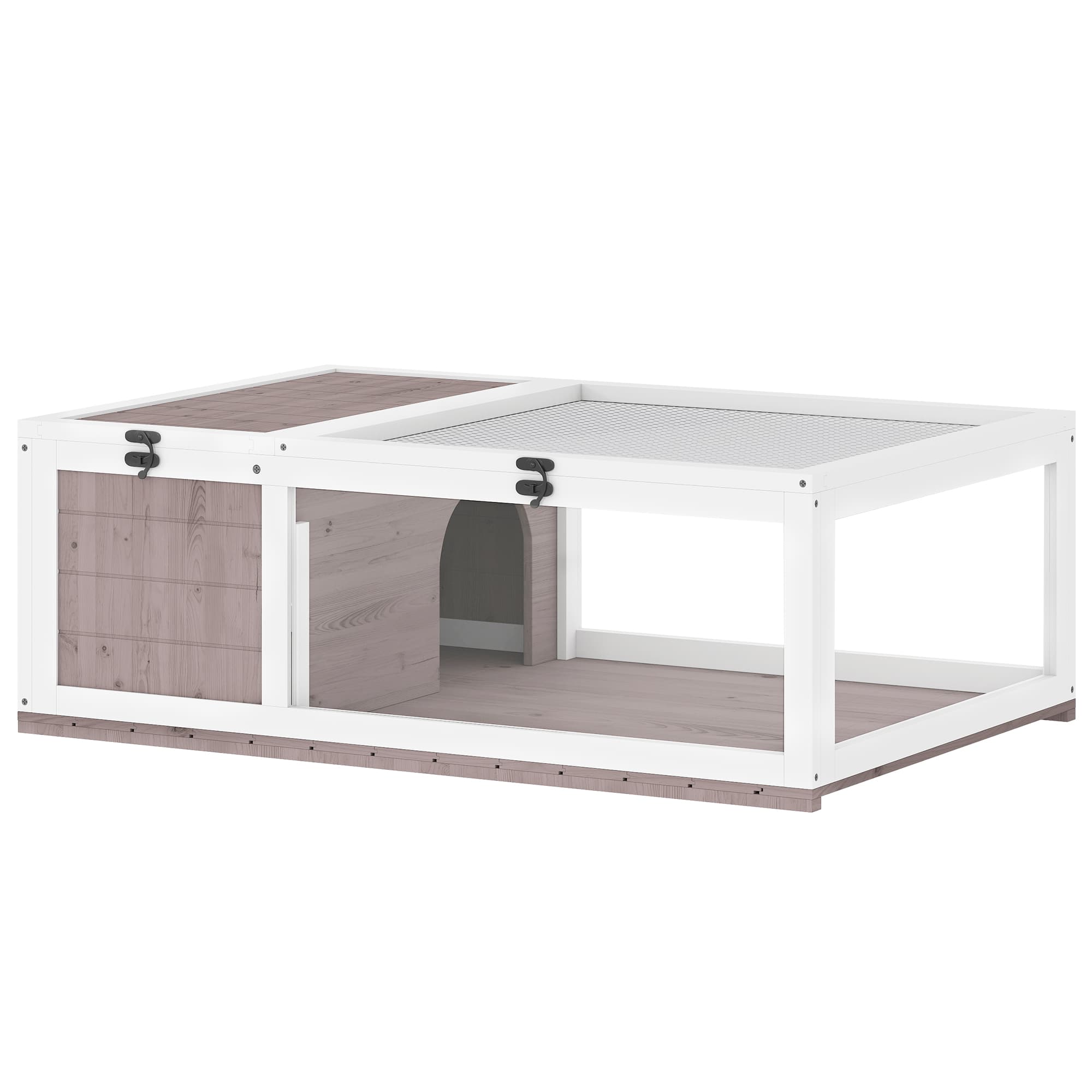 PawHut Maison enclos cage habitat pour petit animal tortues avec 2 espaces 91 x 60,5 x 32 cm bois massif marron clair