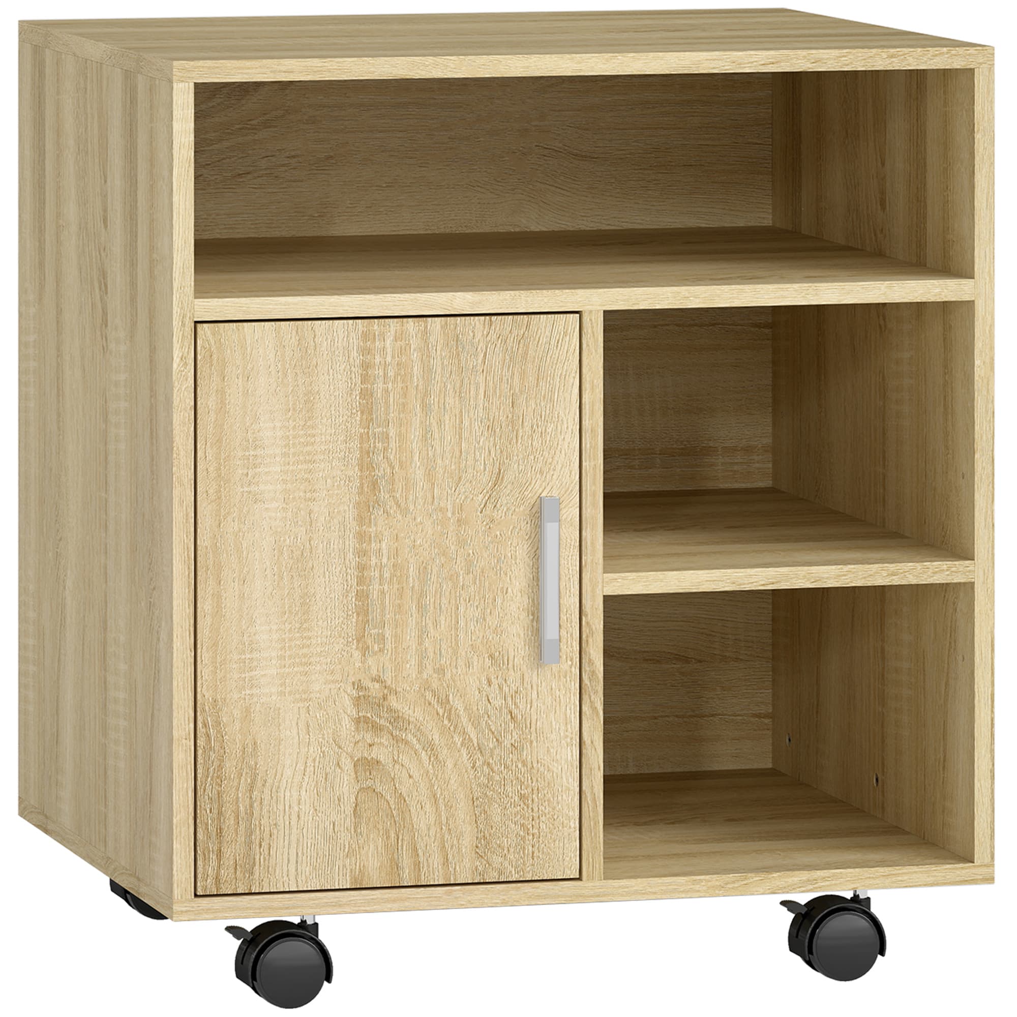 HOMCOM Support d'imprimante organiseur bureau caisson placard porte 3 niches + grand plateau panneaux particules bois naturel