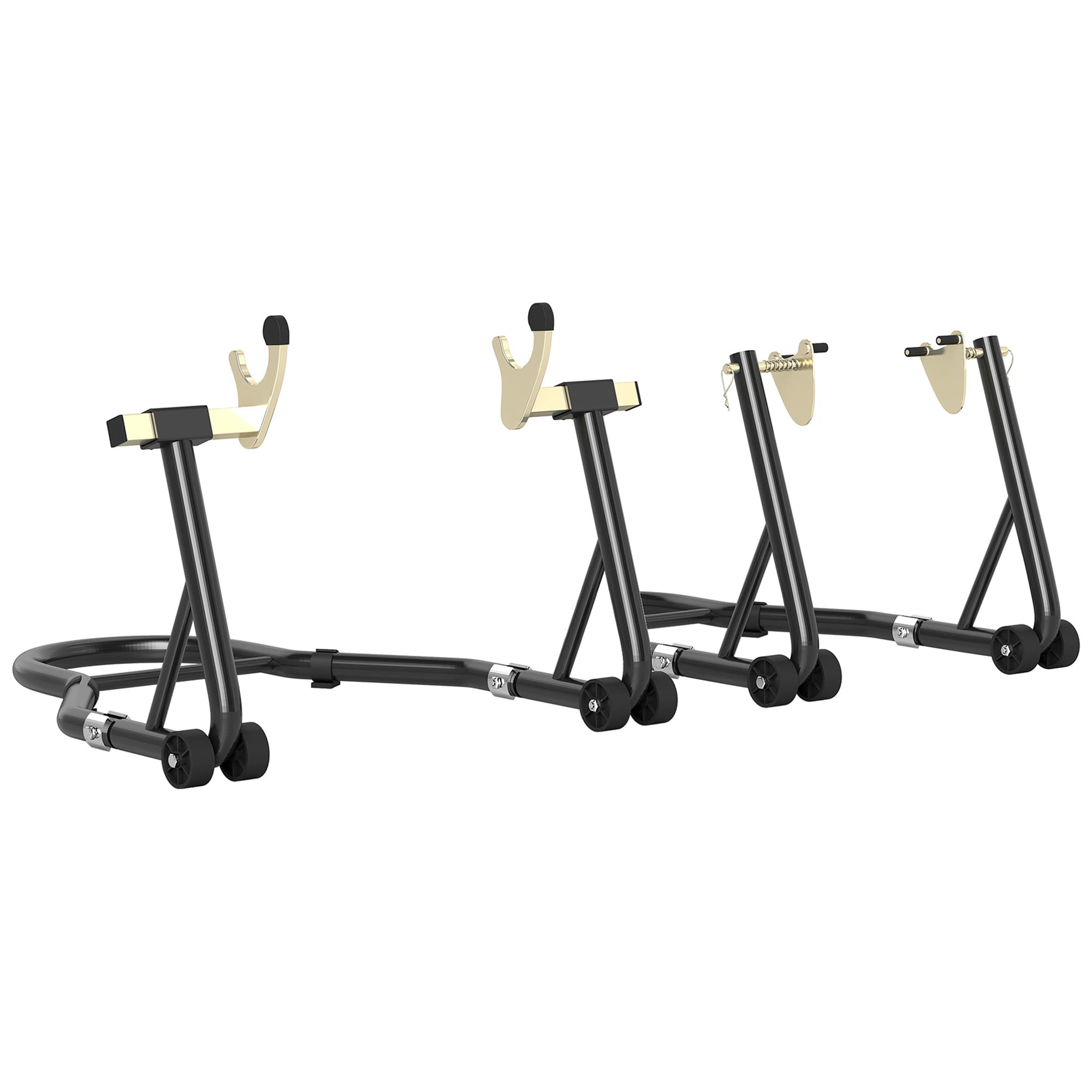 HOMCOM Béquille roue avant arrière charge 390 kg béquille d'atelier moto bras réglable en acier, fourche en forme de U + L noir