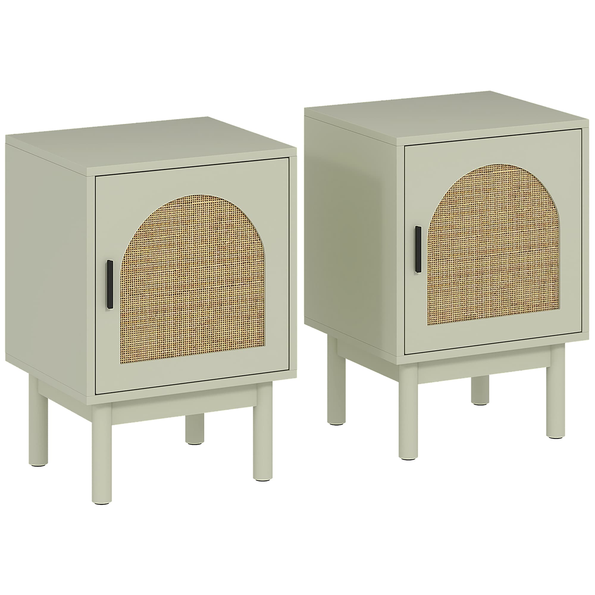 HOMCOM Lot de 2 tables de chevet, table de nuit avec porte en résine tressée, étagère réglable 40 x 35 x 58 cm, vert clair