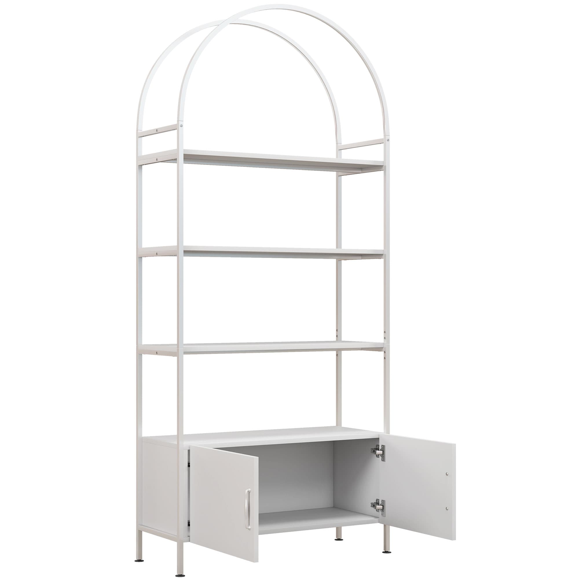 HOMCOM Étagère de rangement, bibliothèque arquée à 4 niveaux avec placard double porte, 80 x 30 x 187 cm, blanc