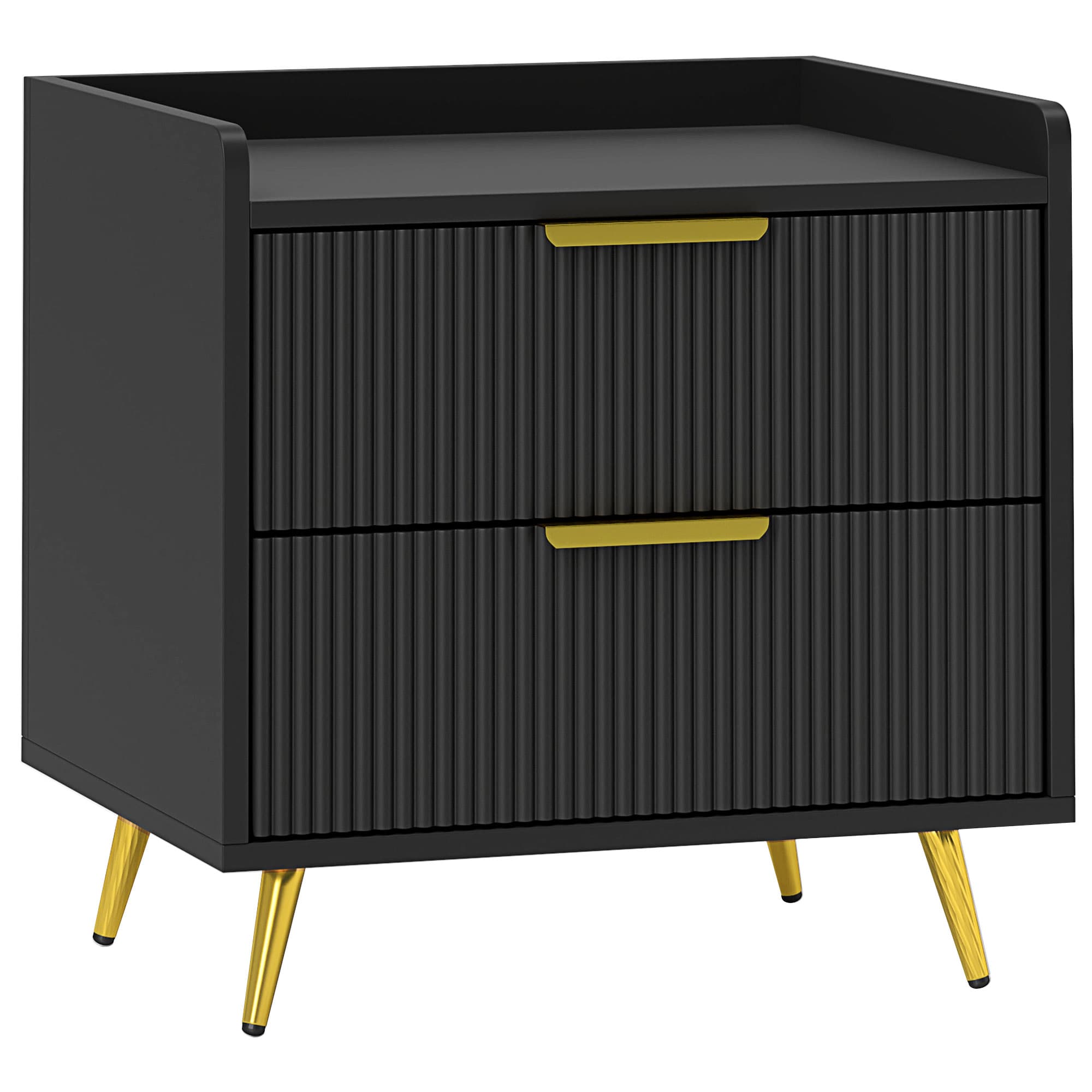 HOMCOM Table de chevet, table de nuit avec 2 tiroirs rainurés, pieds en métal dorés, 50 x 40 x 50 cm, noir