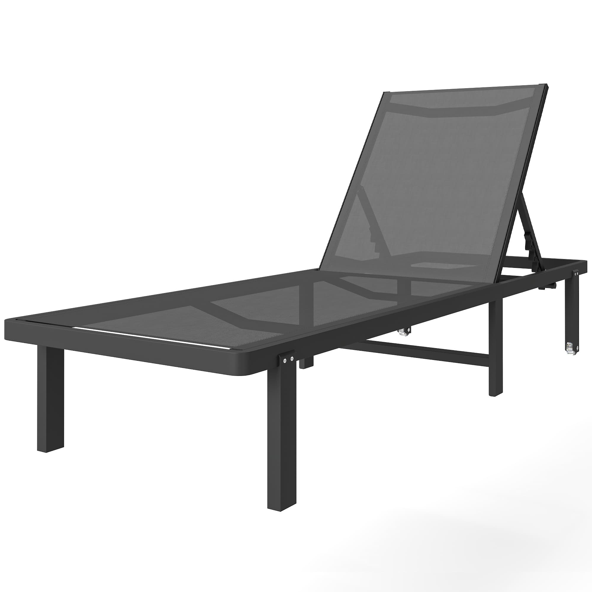 Outsunny Bain de Soleil Transat de Jardin avec Roulettes Inclinable à Plat 4 Positions et Textilène 530g/m2 Gris Foncé