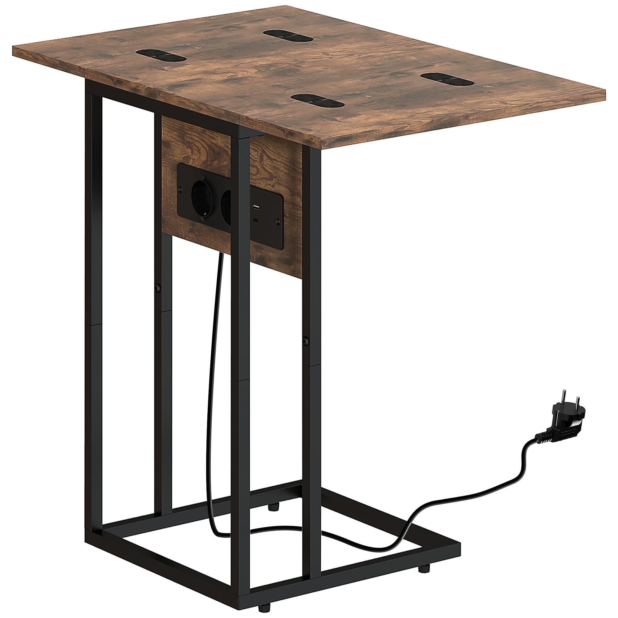 HOMCOM Table d'appoint bout de canapé avec station de charge, plateau pliable, 39 x 29 x 57 cm, brun rustique et noir
