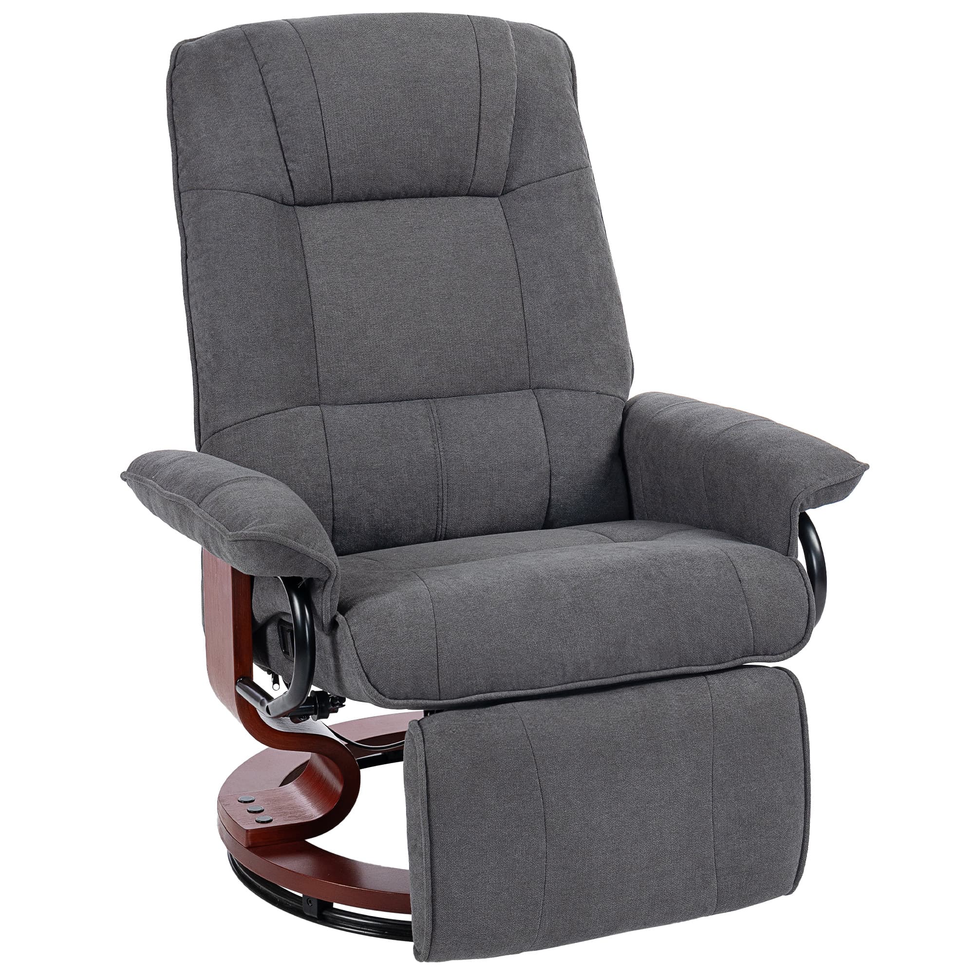 HOMCOM Fauteuil relax inclinable repose-pieds réglable pivotant 360° piètement bois tissu aspect lin gris