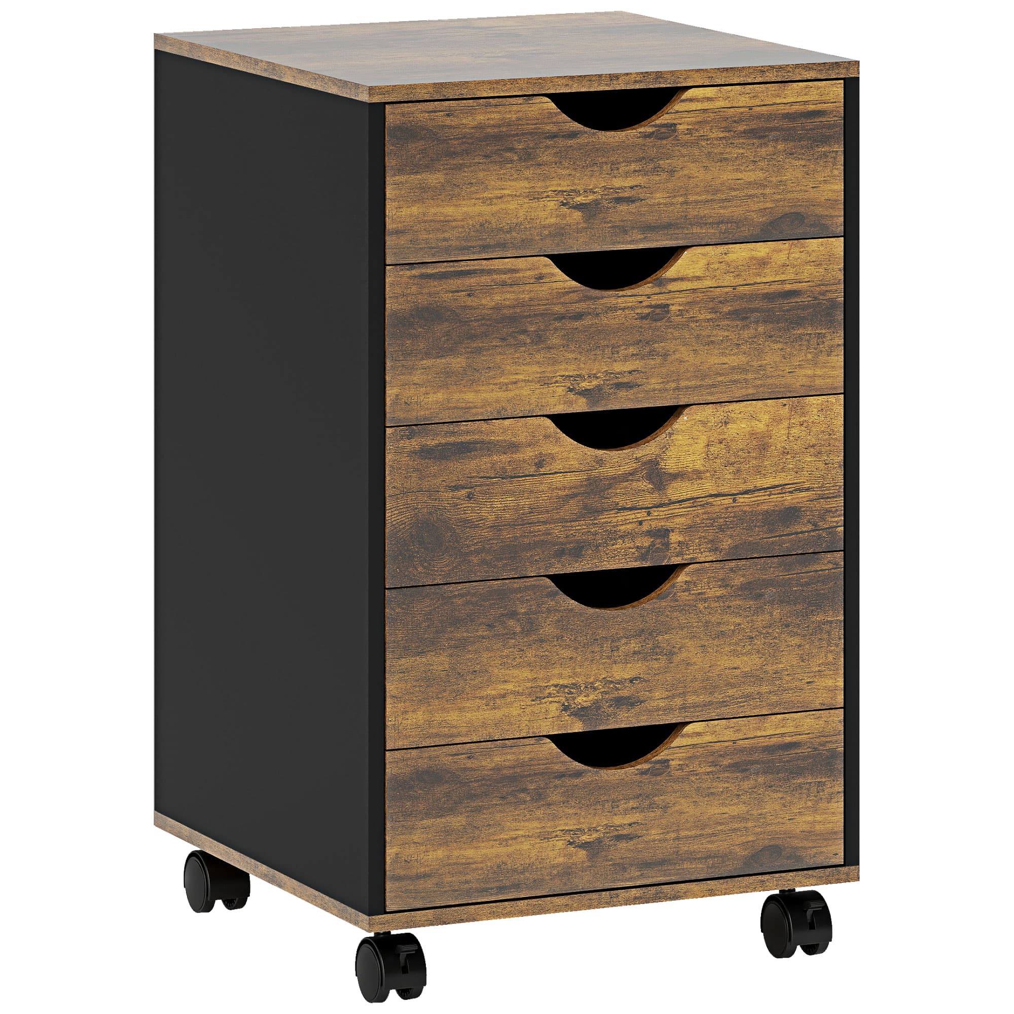 HOMCOM Caisson bureau mobile, meuble rangement sur roulettes avec 5 tiroirs, bois, 40 x 40 x 67 cm, marron
