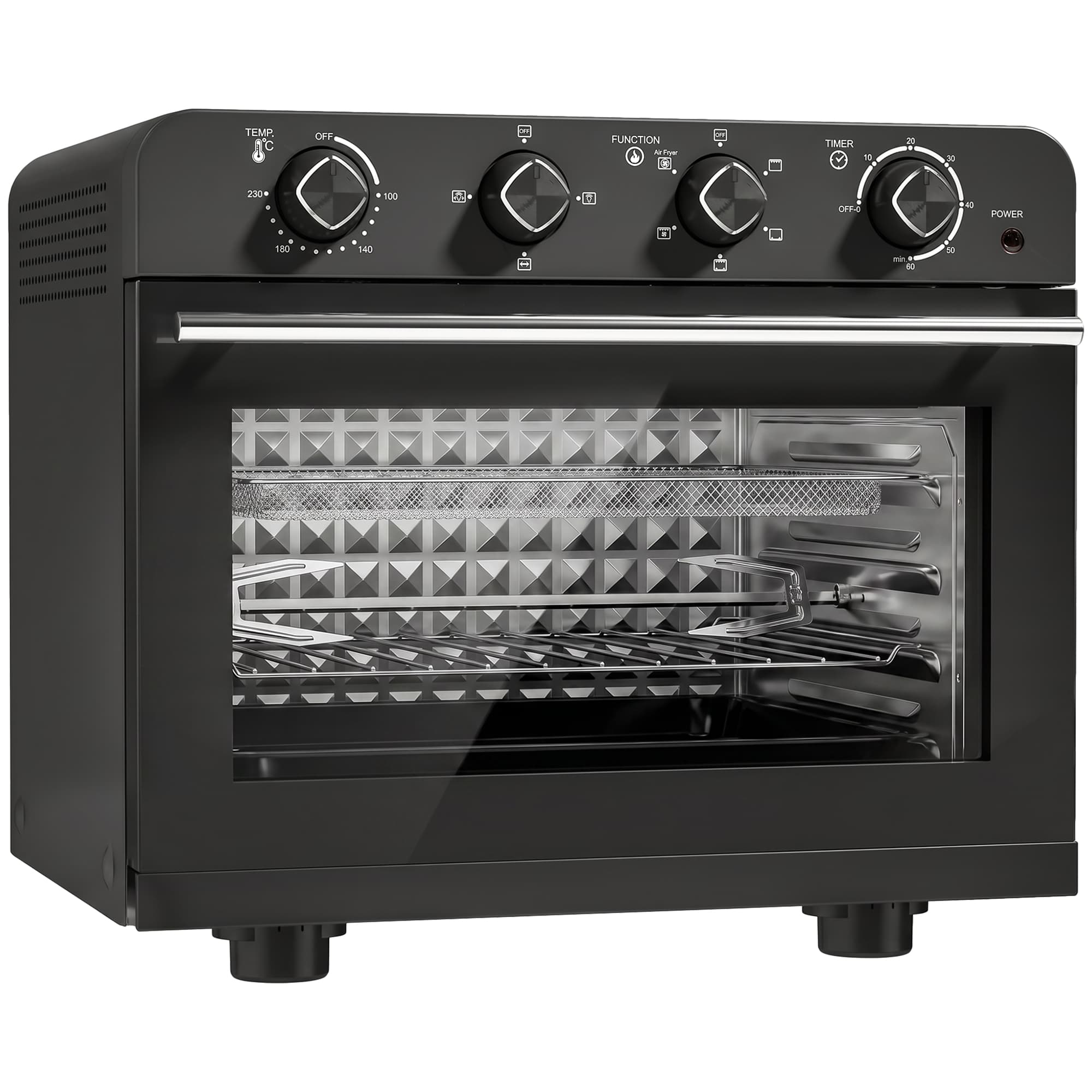 HOMCOM Friteuse à Air Chaud 36L, Four à Air Chaud 1800 W avec Rôtissoire, Plaque de Cuisson, Panier de Friture et Grille, Noir