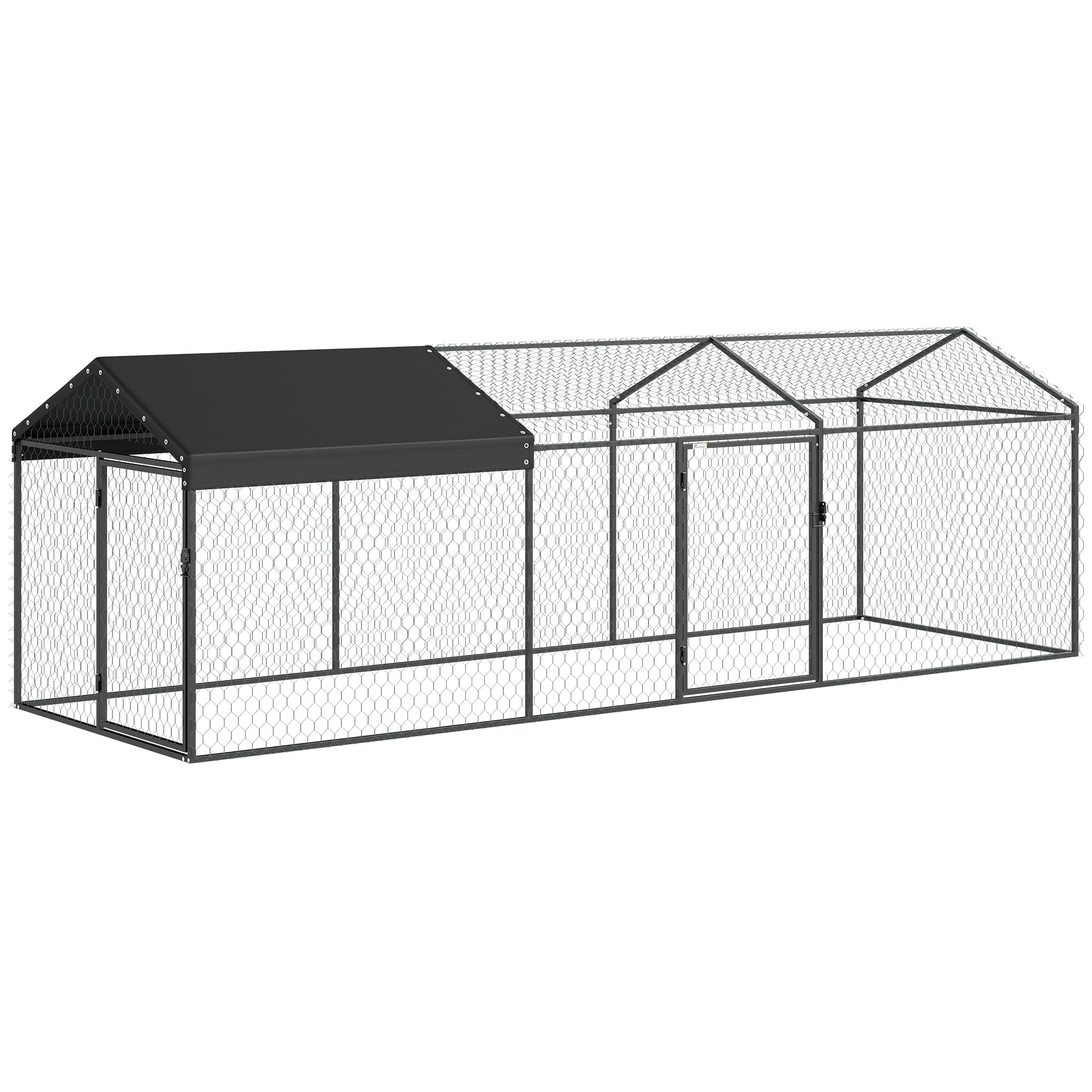 PawHut Enclos Poulailler Extérieur, Couverture Imperméable, 2 Portes Latérales, pour 3-5 Poules, 3x1x1m, Acier, Noir
