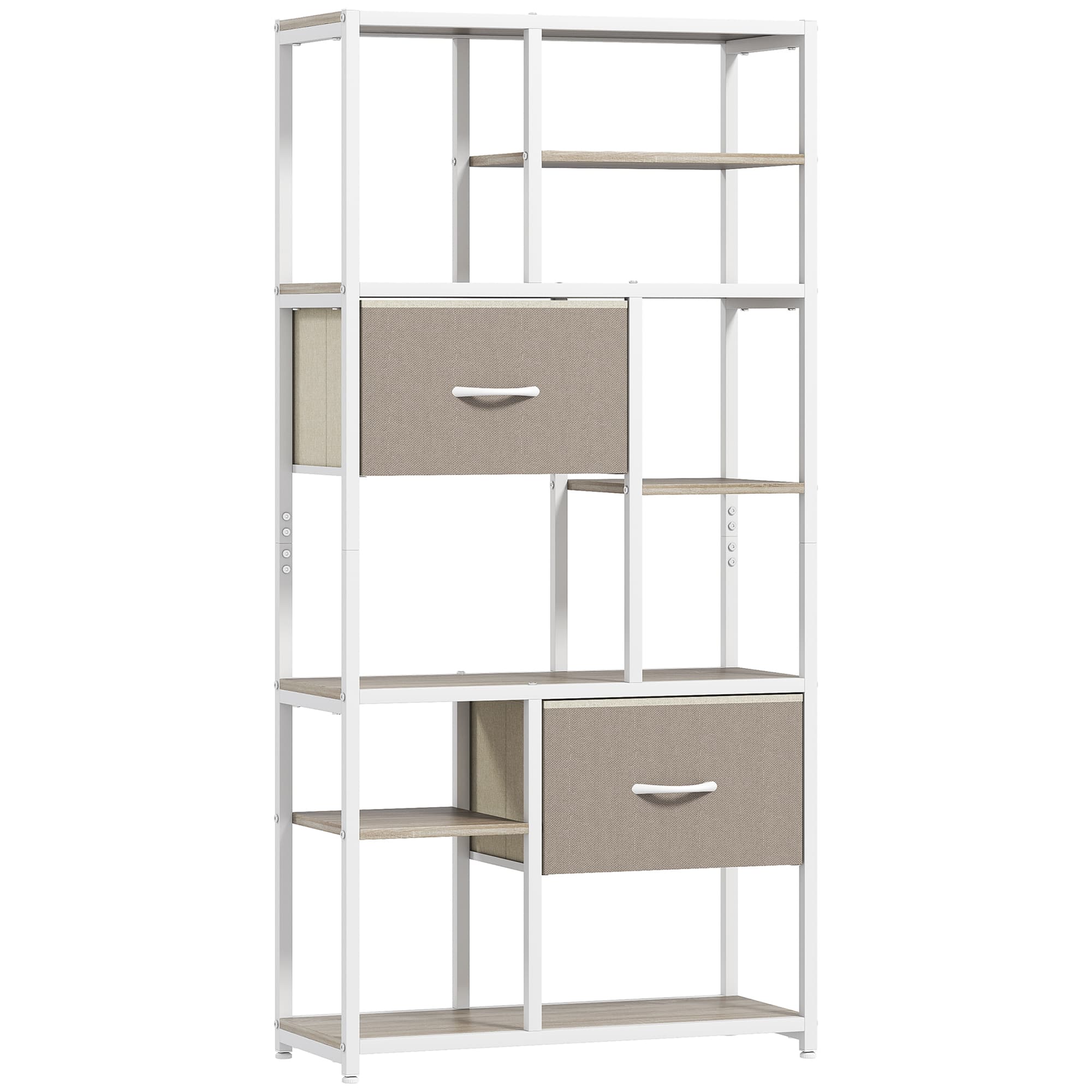 HOMCOM Étagère de rangement 6 niveaux, bibliothèque avec 2 tiroirs en tissu, 9 étagères ouvertes, 72,5 x 30 x 150 cm, blanc