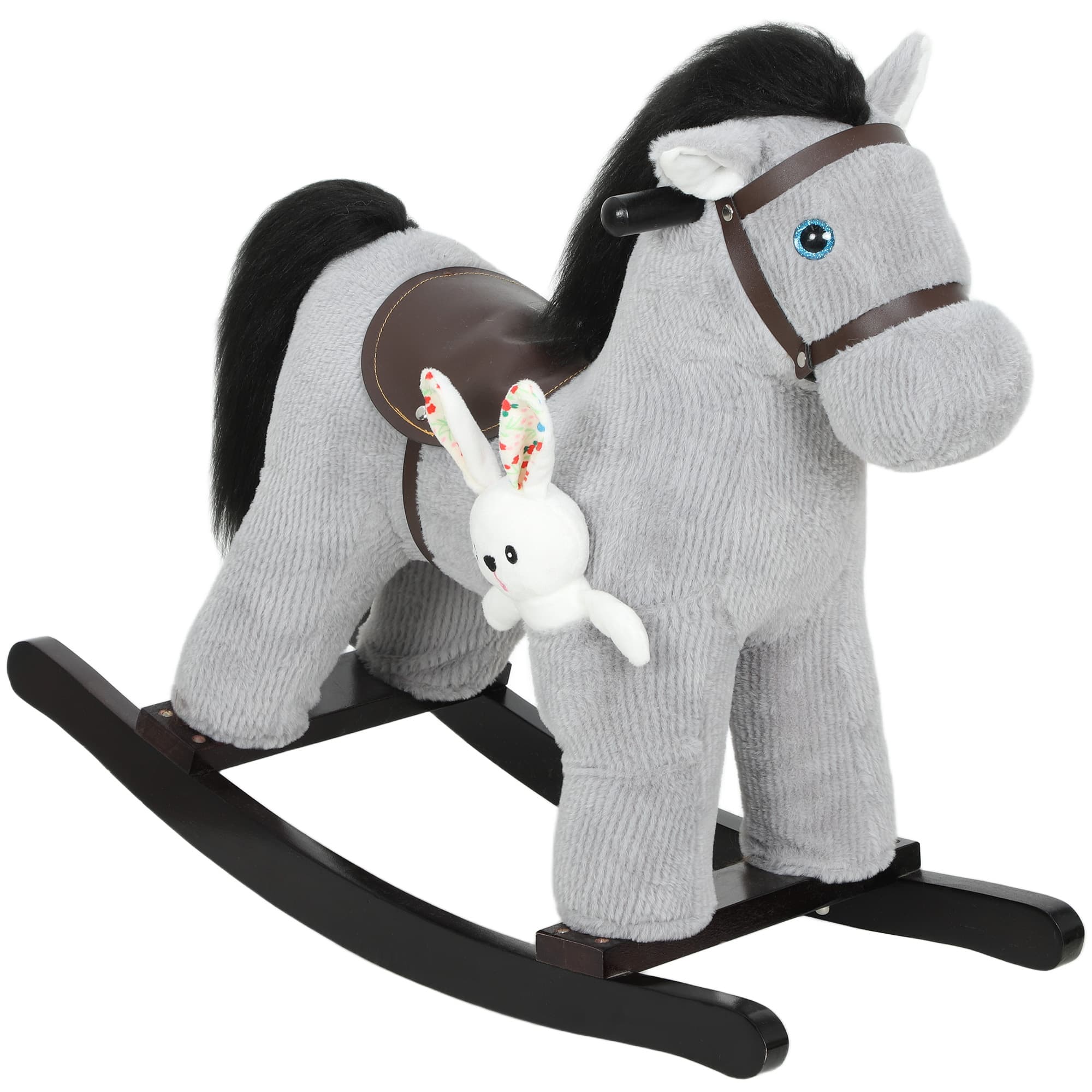 AIYAPLAY Cheval à bascule pour enfants, jouet à bascule bébé en peluche avec eouetffet sonore et poupée, 71 x 26 x 55 cm, gris