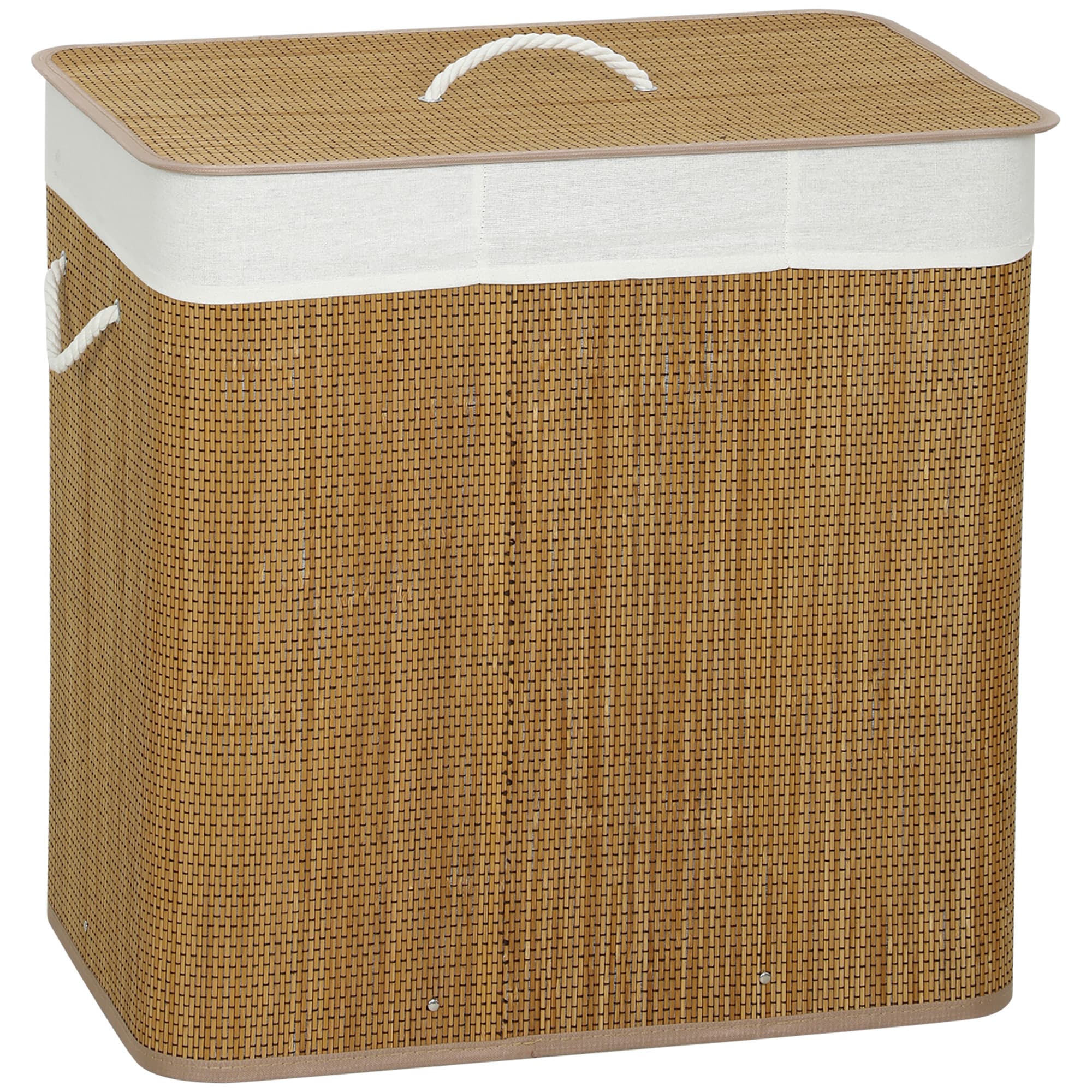HOMCOM Panier à linge à trois compartiments avec couvercle, panier à linge en bambou 144 L avec poignées en corde