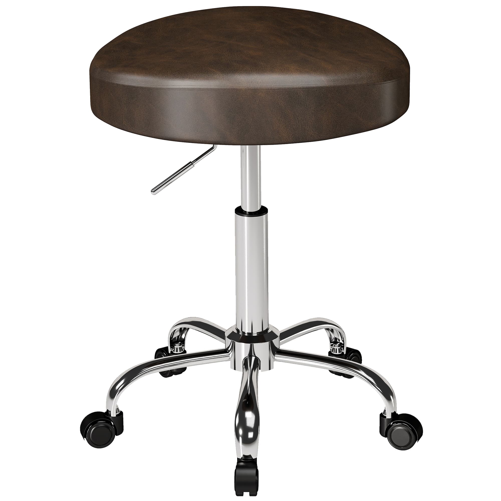 HOMCOM Tabouret Pivotant à 360° avec Hauteur Réglable, Similicuir, Capacité 120 kg, 39x34.5x52-67.5 cm, Marron