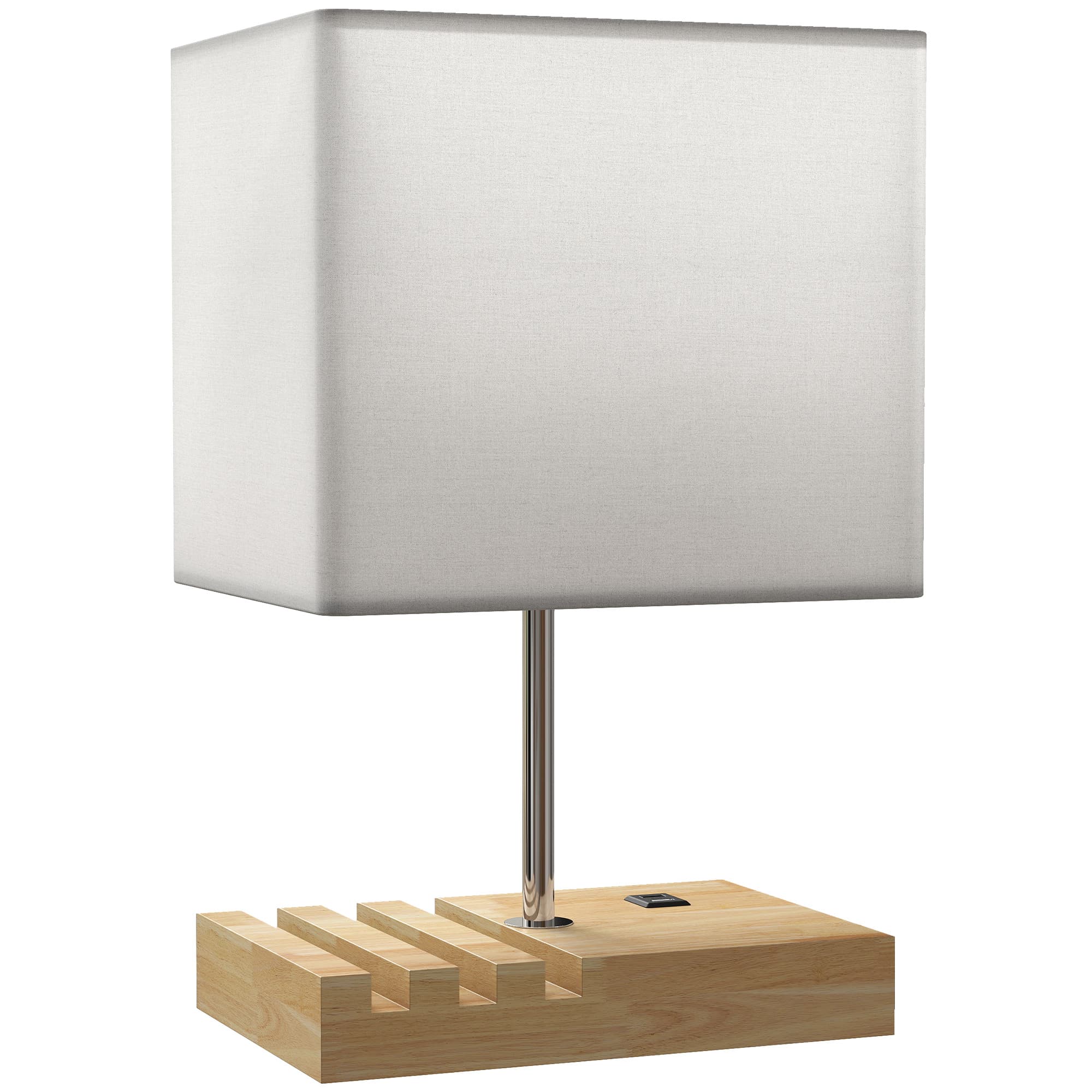 HOMCOM Lampe de chevet avec USB A+C, lampe de table moderne, 3 supports pour téléphone, ampoules non incluses, blanc