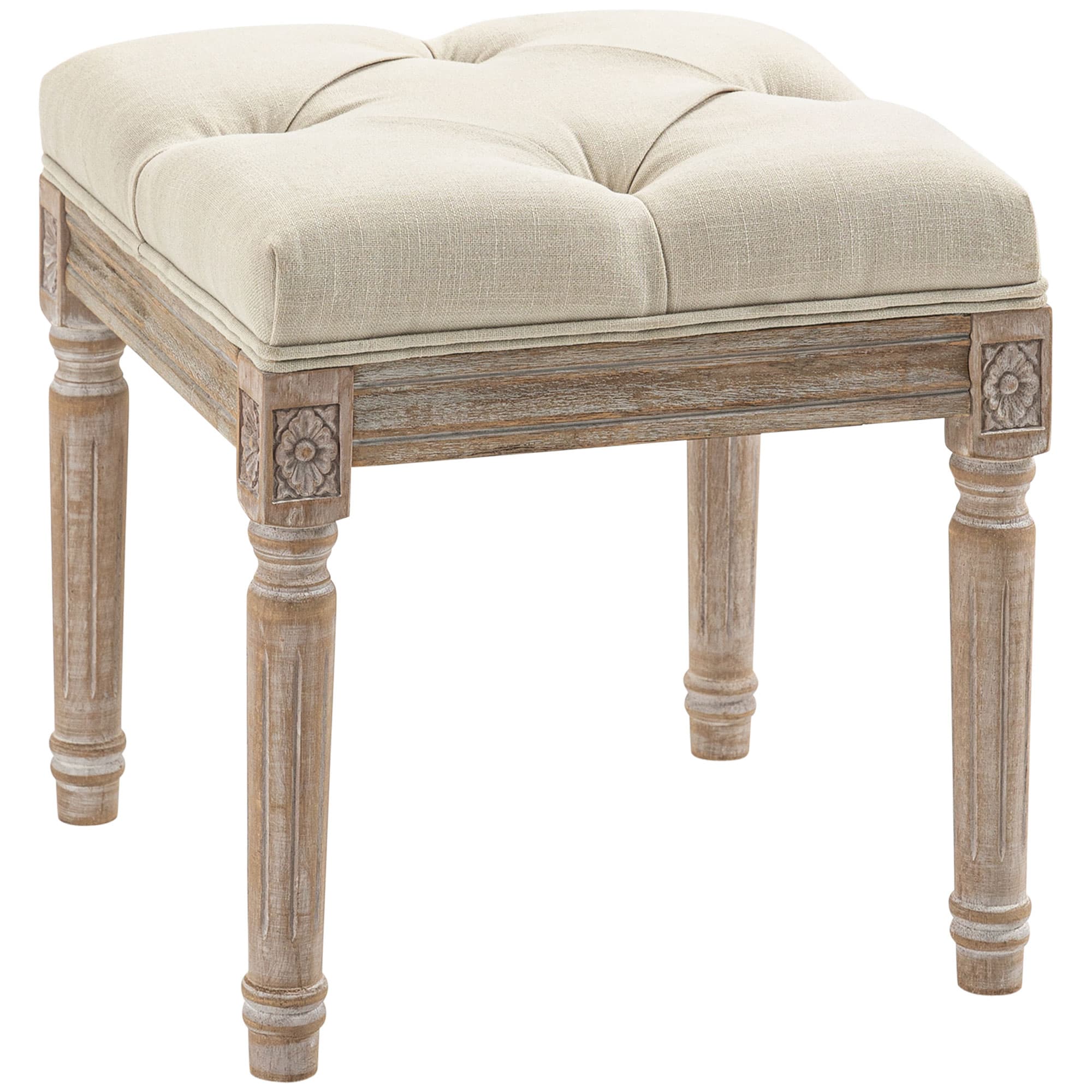 HOMCOM Repose pied salon, ottoman, siège rembourré en tissu aspect lin avec pieds en bois d'hévéa, 40 x 40 x 43 cm, beige