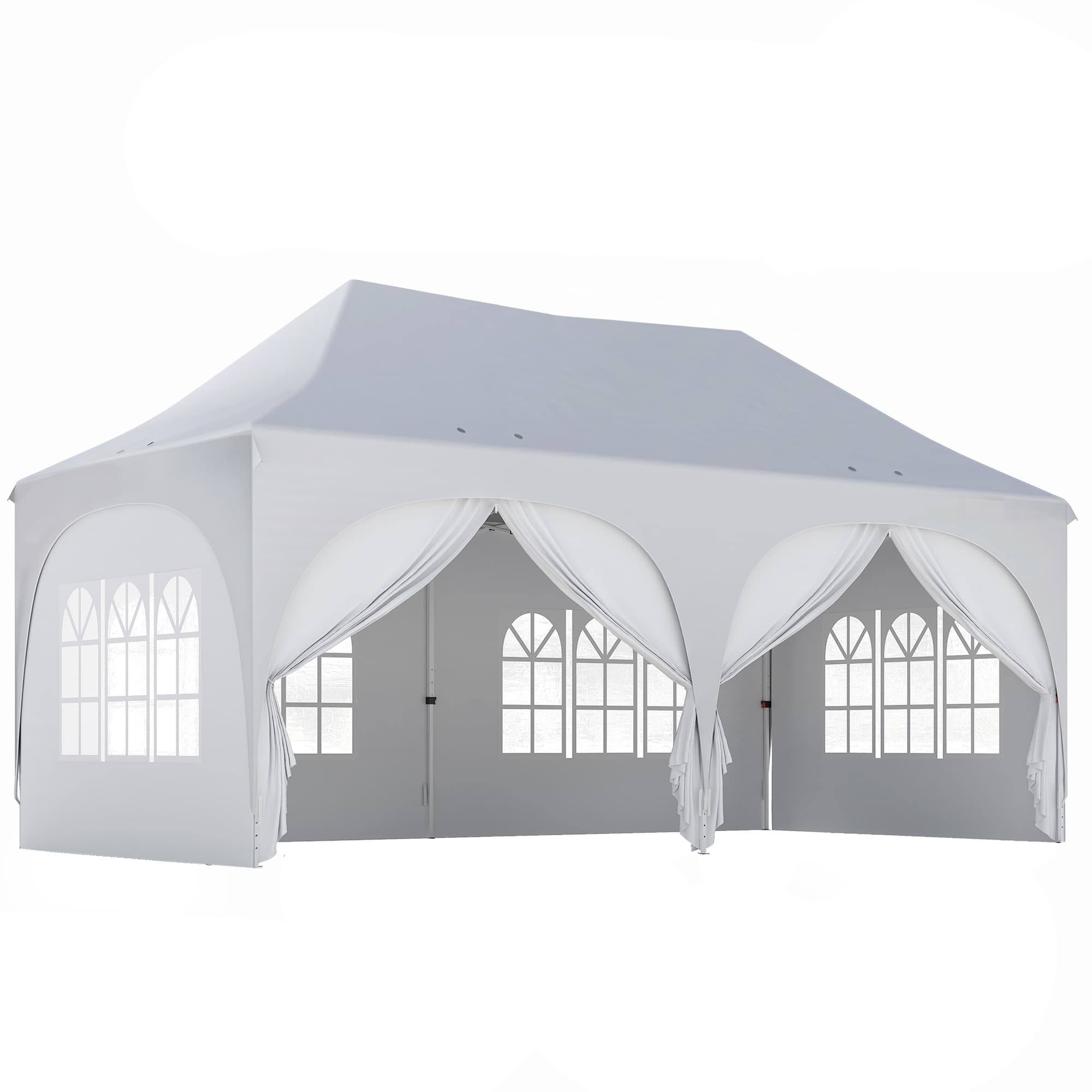 Outsunny Tonnelle pliante barnum imperméable anti-UV 6 parois latérales 6 sacs de sable 12 trous de drainage 3x6m blanc
