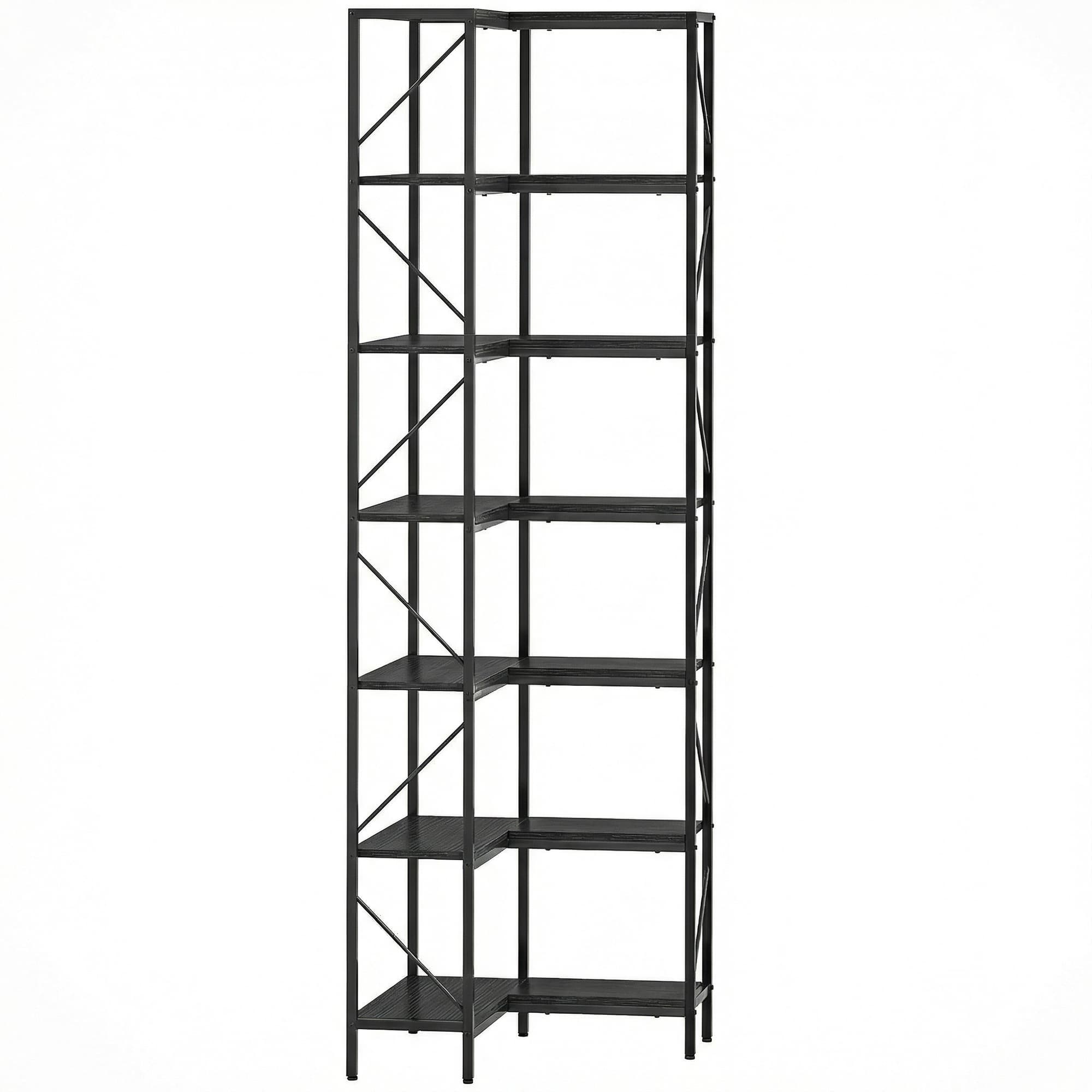 HOMCOM Bibliothèque d'angle à 7 niveaux industriel avec étagères de rangement, 60 x 60 x 198 cm, noir