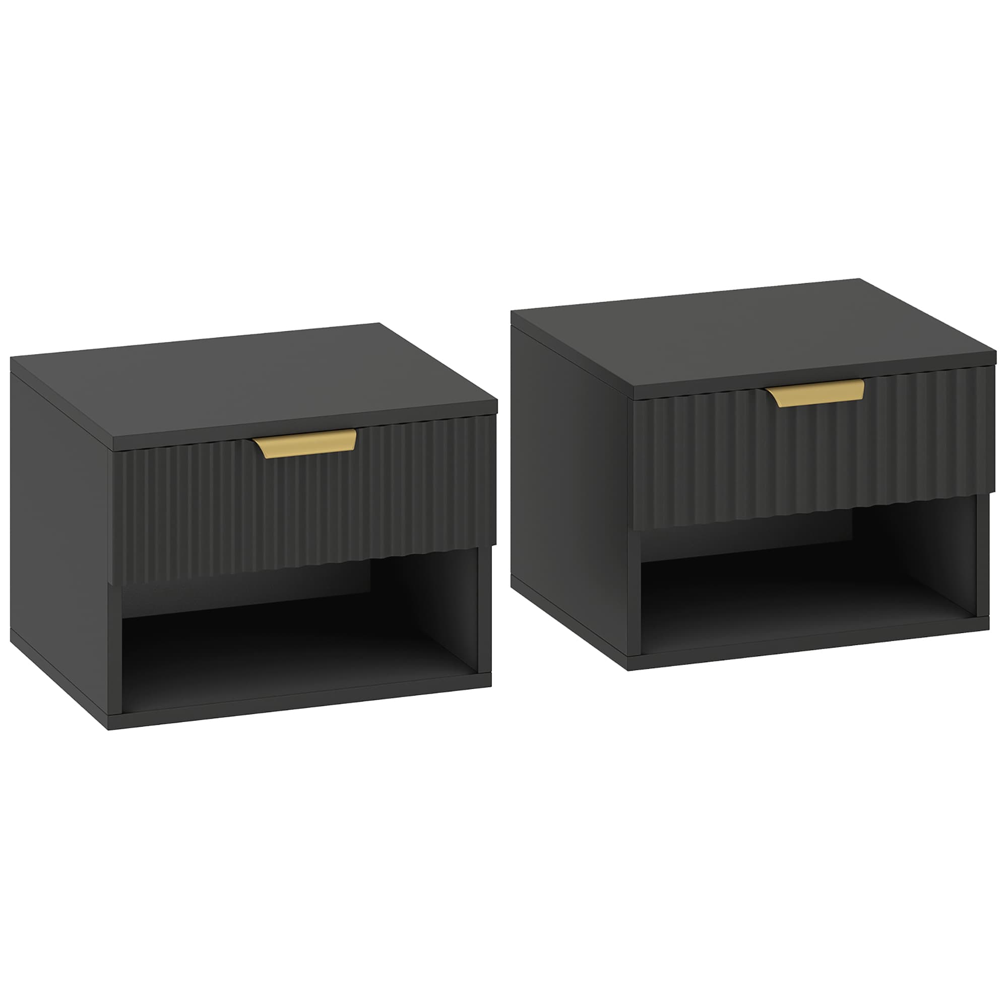 HOMCOM Lot de 2 tables de chevet suspendues, tables de nuit murales avec tiroir et niche, moderne, 40x34x29cm, noir