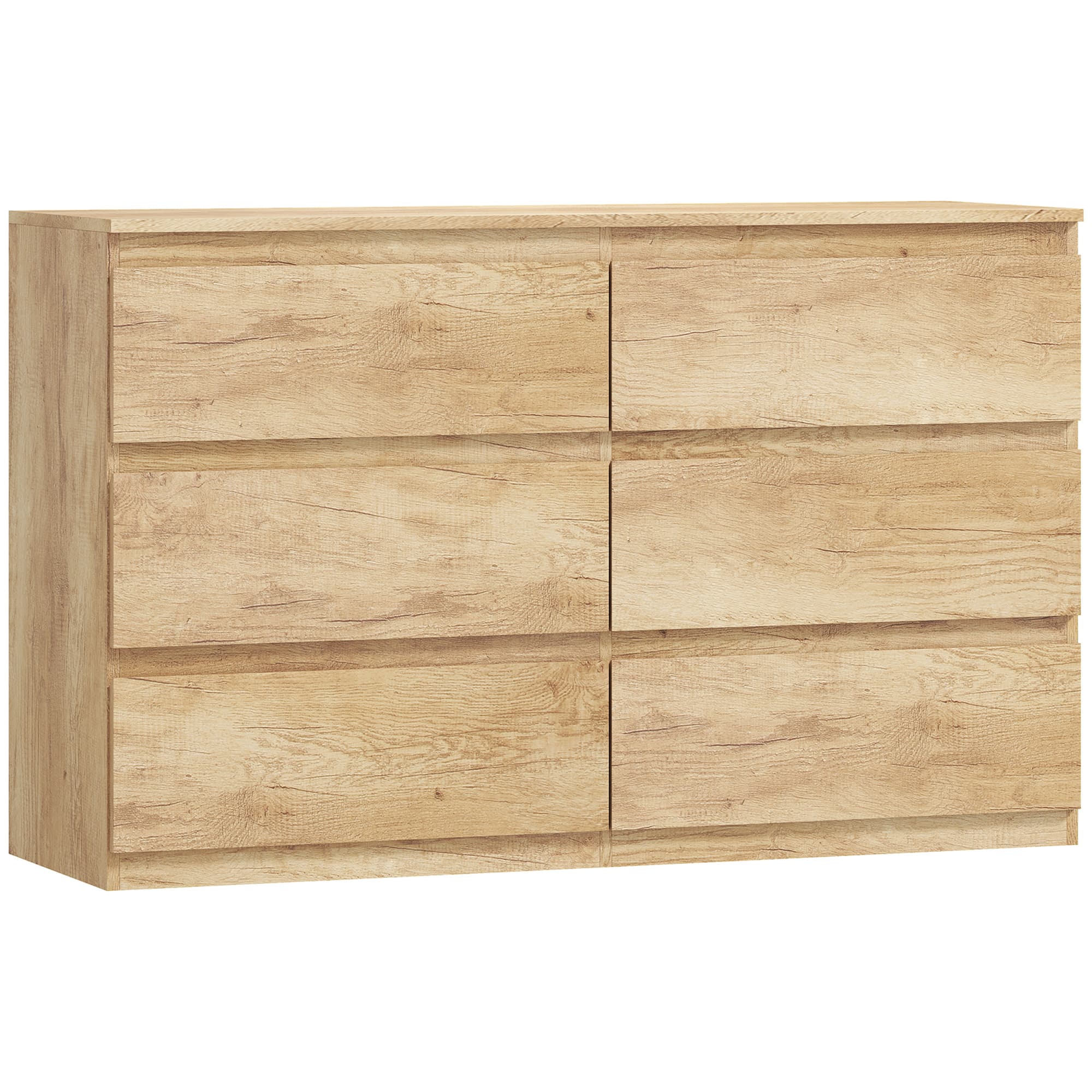 HOMCOM Commode 6 tiroirs meuble de rangement sans poignées design minimaliste 120 x 39 x 75 cm chêne