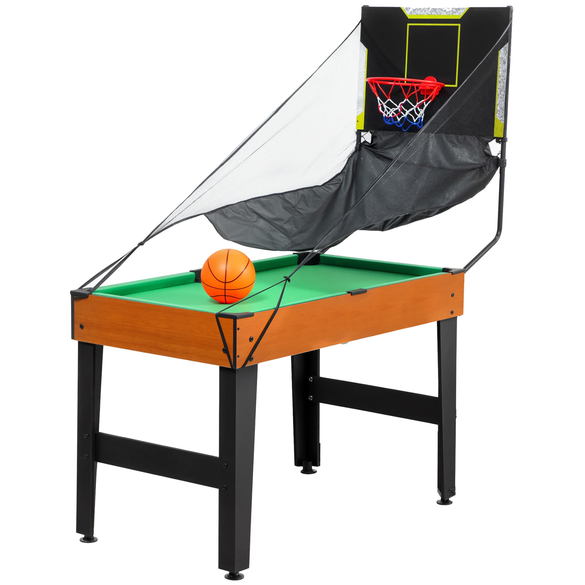 SPORTNOW Table MultiJeux 5 en 1 Babyfoot Billard Air Hockey Ping-Pong et Basket Accessoires 134x108x144cm Marron Noyer