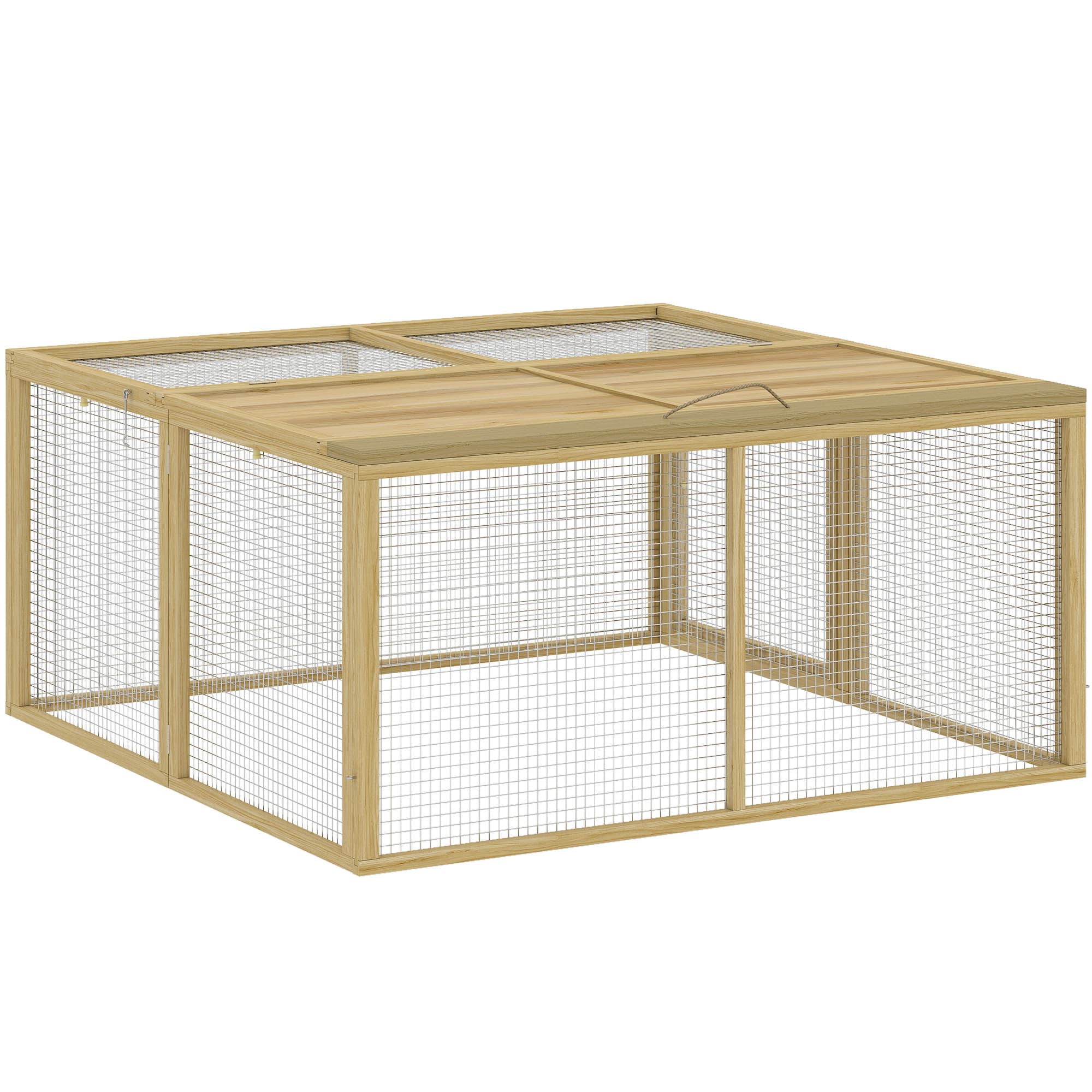 PawHut Enclos Lapin Extérieur Cage Lapin Intérieur Pliable Toit Ouvrant Total Poignée 1,44m2 120x120x57cm Naturel