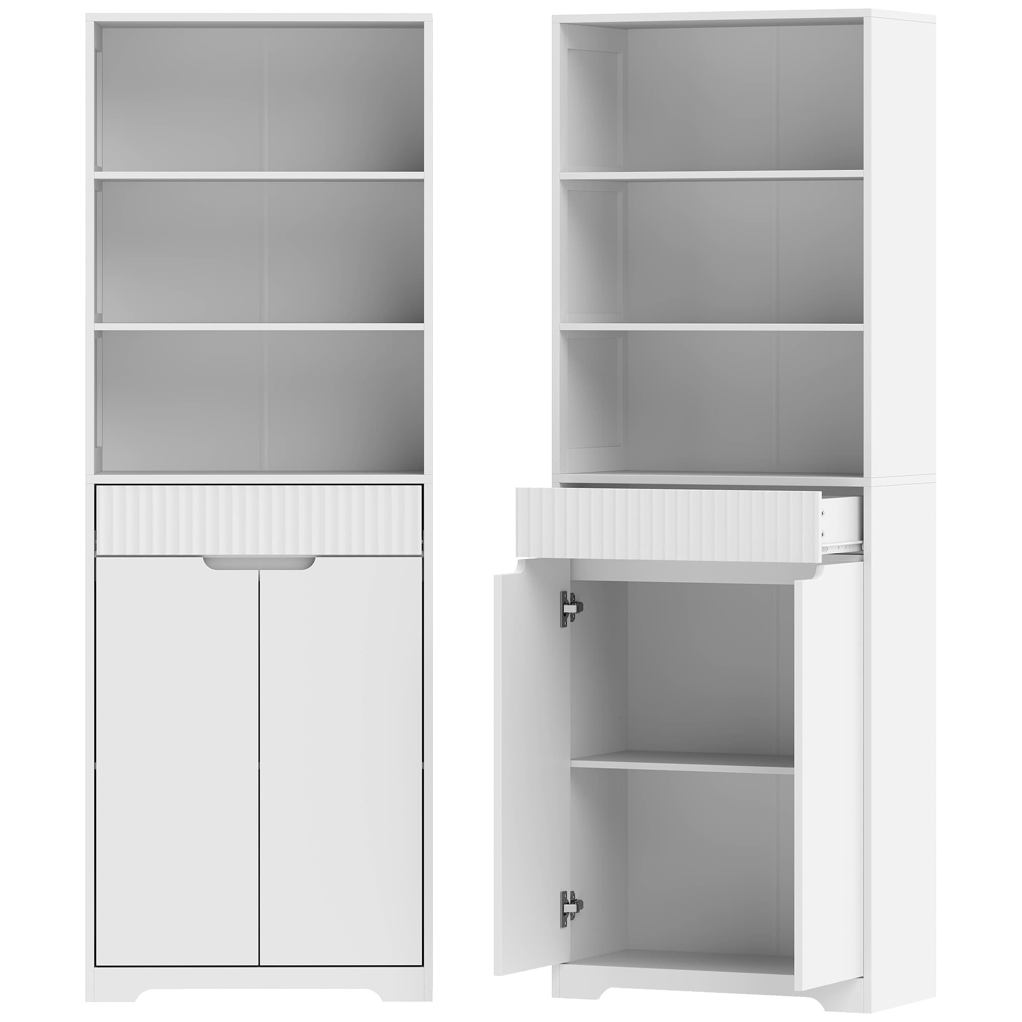 HOMCOM Meuble de salle de bain haut, 2 portes à fermeture douce, tiroir, 3 compartiments ouverts et étagères réglables, blanc