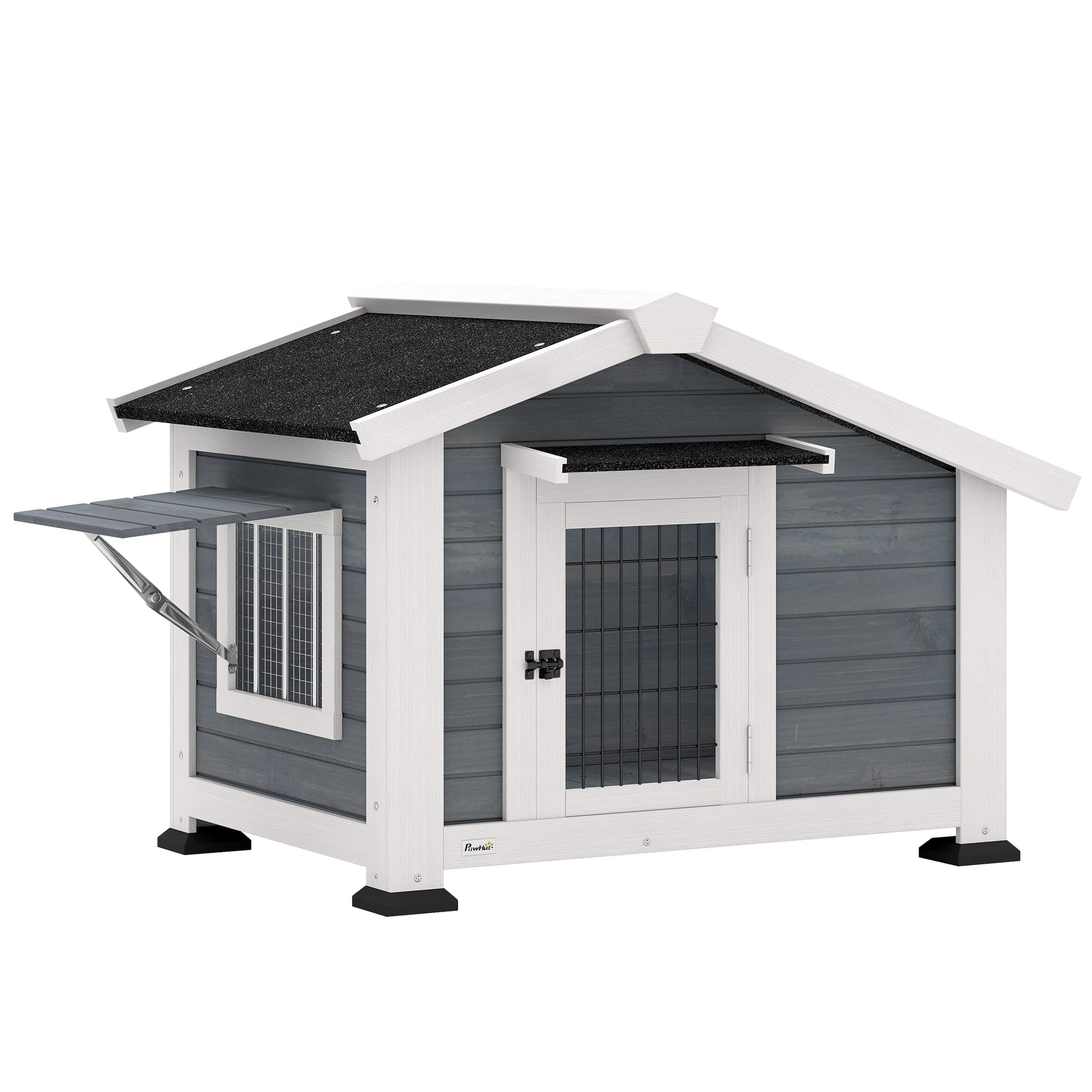 PawHut Niche pour Chien Extérieur Abri Jardin Surélevé Plancher Amovible Auvent de Porte et Toit Imperméable 98x76x69,5cm Gris