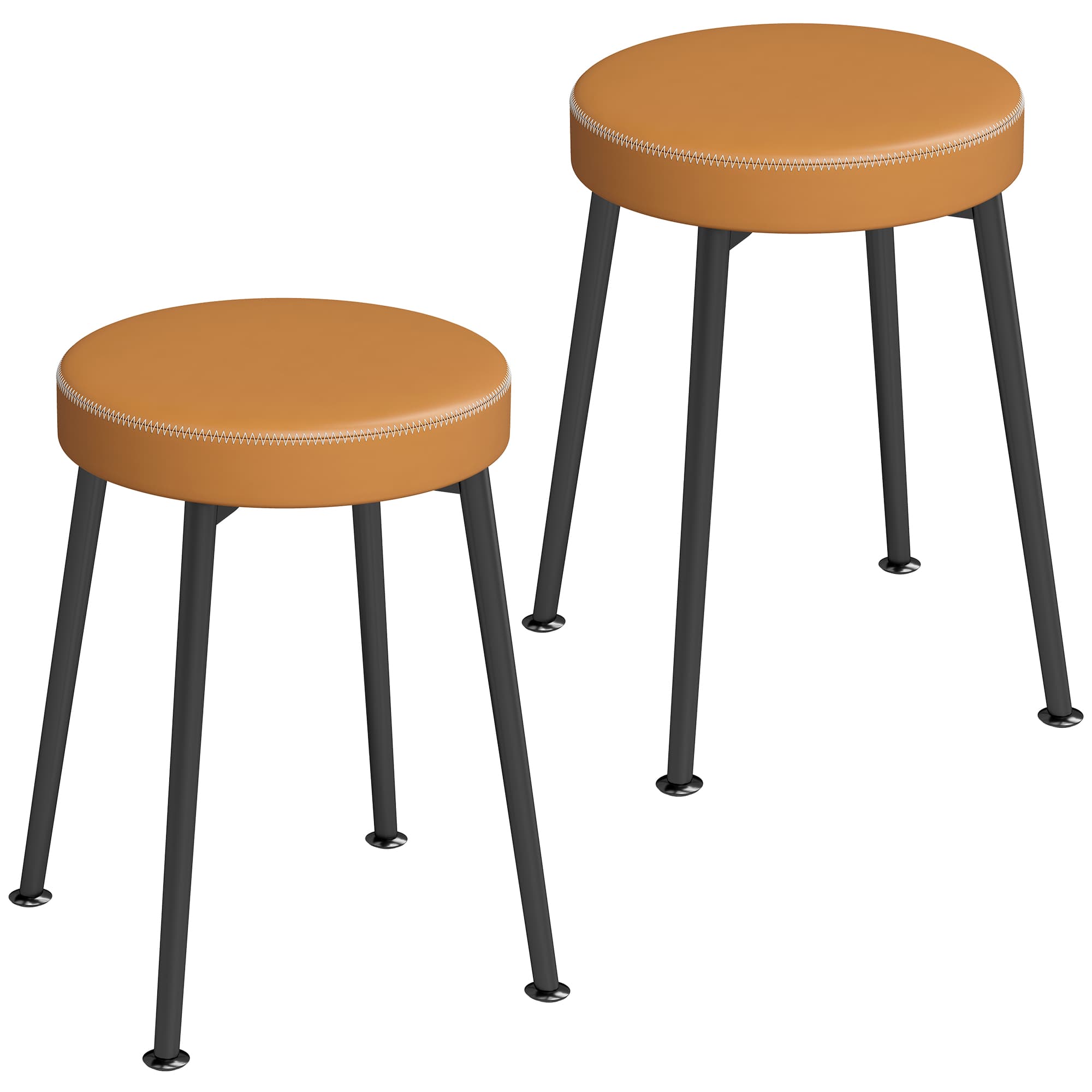HOMCOM Lot de 2 chaises de salle à manger rondes, chaises de cuisine empilables avec assise rembourrée en PU, marron et noir